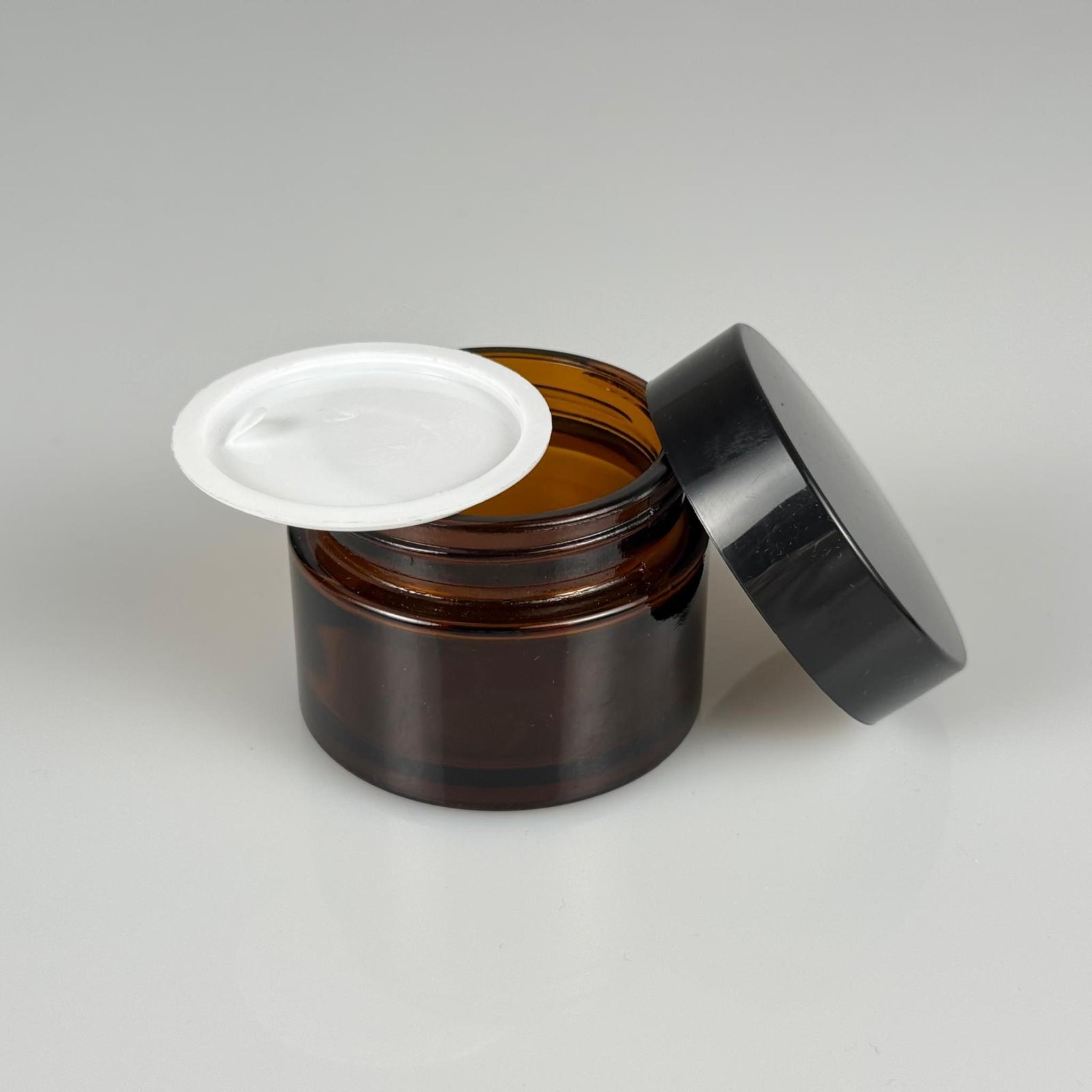 50 CC AMBER CAM KREM KAVANOZU + SİYAH KAPAK + İÇ TIPA - 50 ML Kozmetik ve Bakım Ürünleri İçin Cam Kavanozları