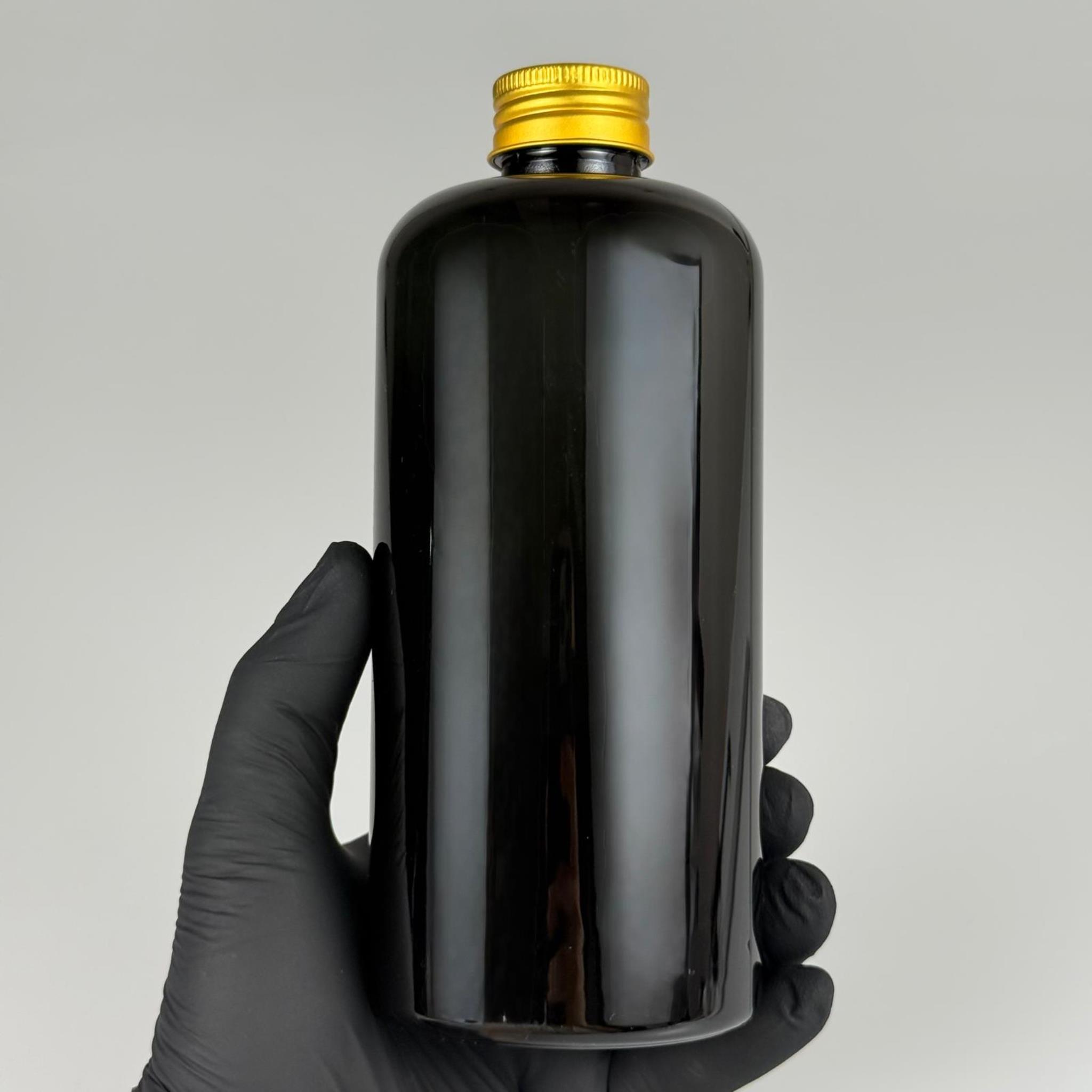 500 CC SİYAH UZUN SİLİNDİR PET ŞİŞE KALIN (26 GR) - GOLD METAL ALÜMİNYUM KAPAKLI - 28 AĞIZ - 500 ML PET ŞİŞE