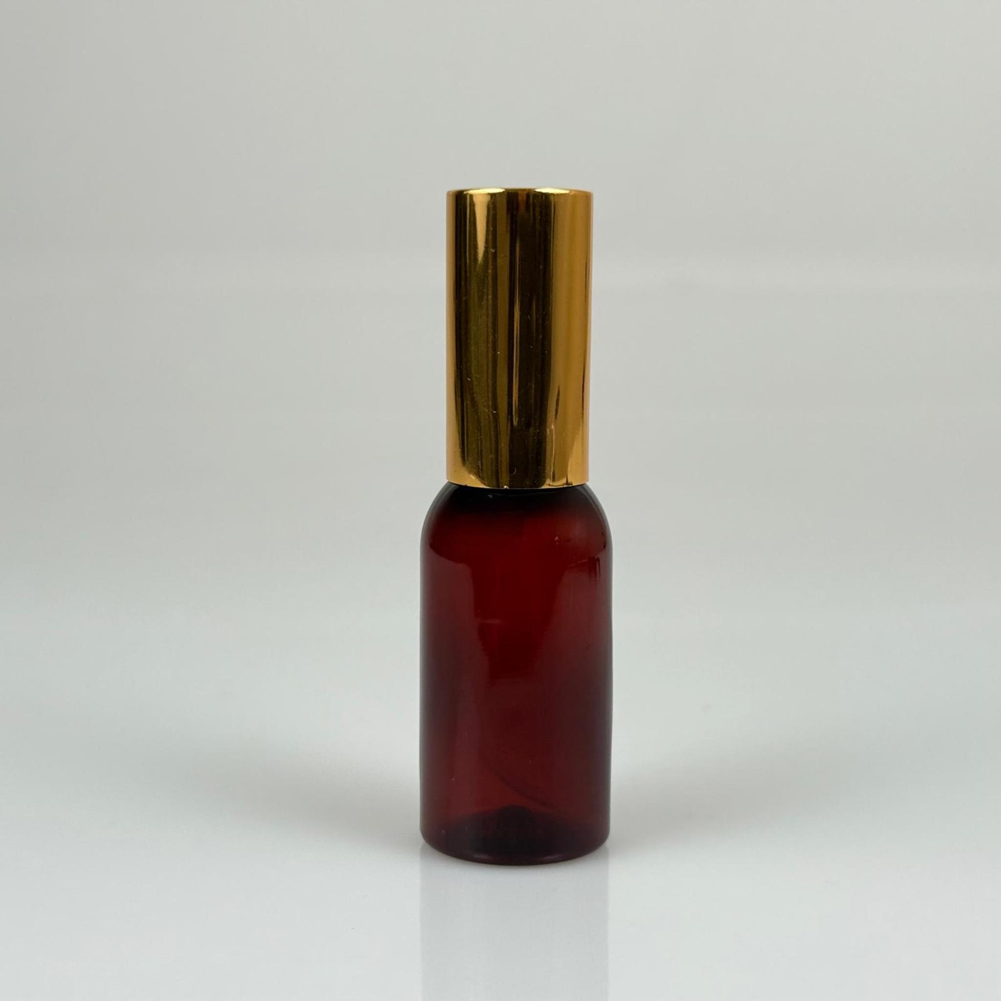 35 ML PET KOLONYA, PARFÜM VB ŞİŞELERİ - METAL ALÜMİNYUM GOLD KAPAK + VİDALI SPREY + 35 CC AMBER ŞİŞE SET TAKIM
