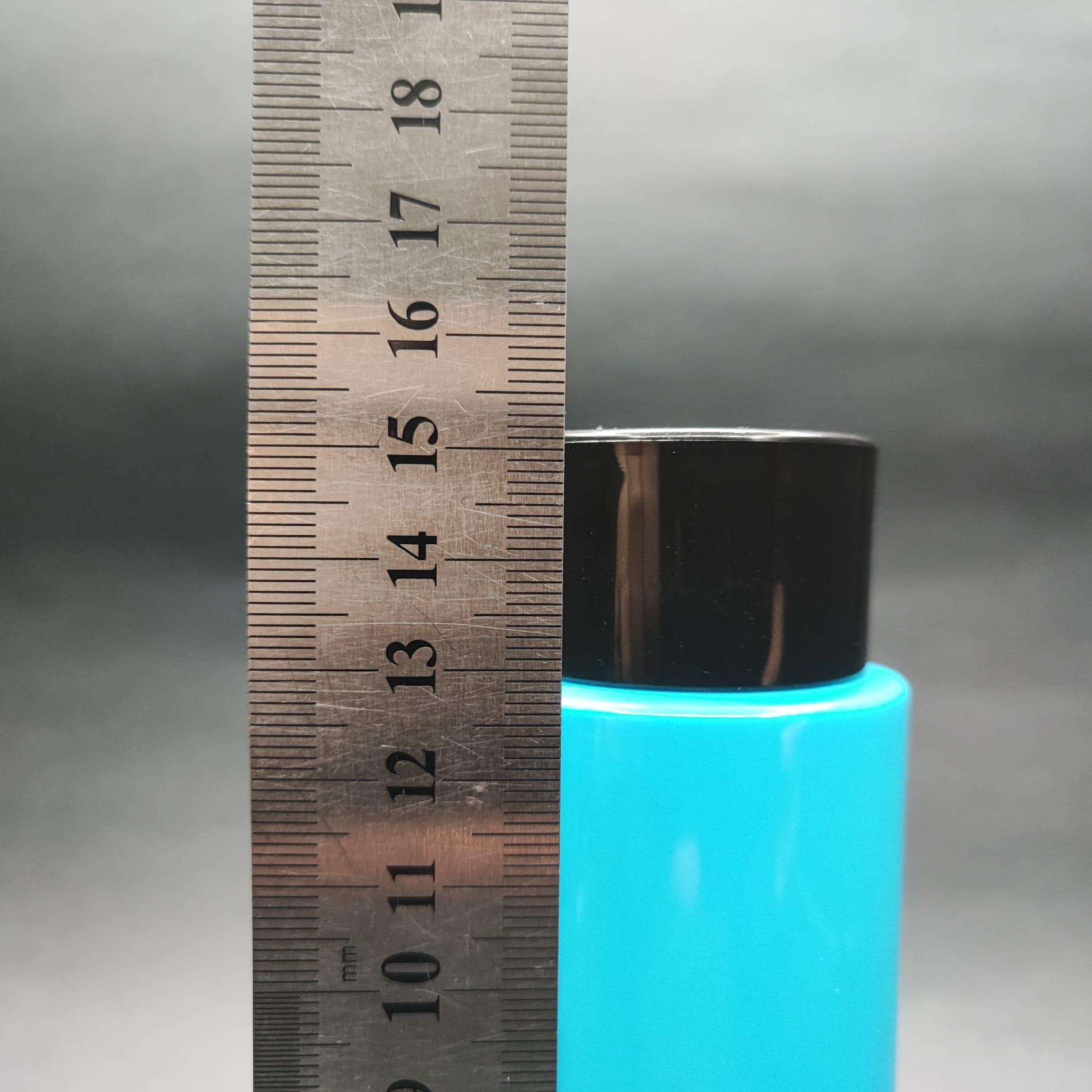 200 CC KÜT BOYUNLU UZUN SİLİNDİR PET ŞİŞE (24 GR) - SİYAH KOLONYA LOSYON KAPAK + TIPA - 200 ML PLASTİK ŞİŞE - MAVİ