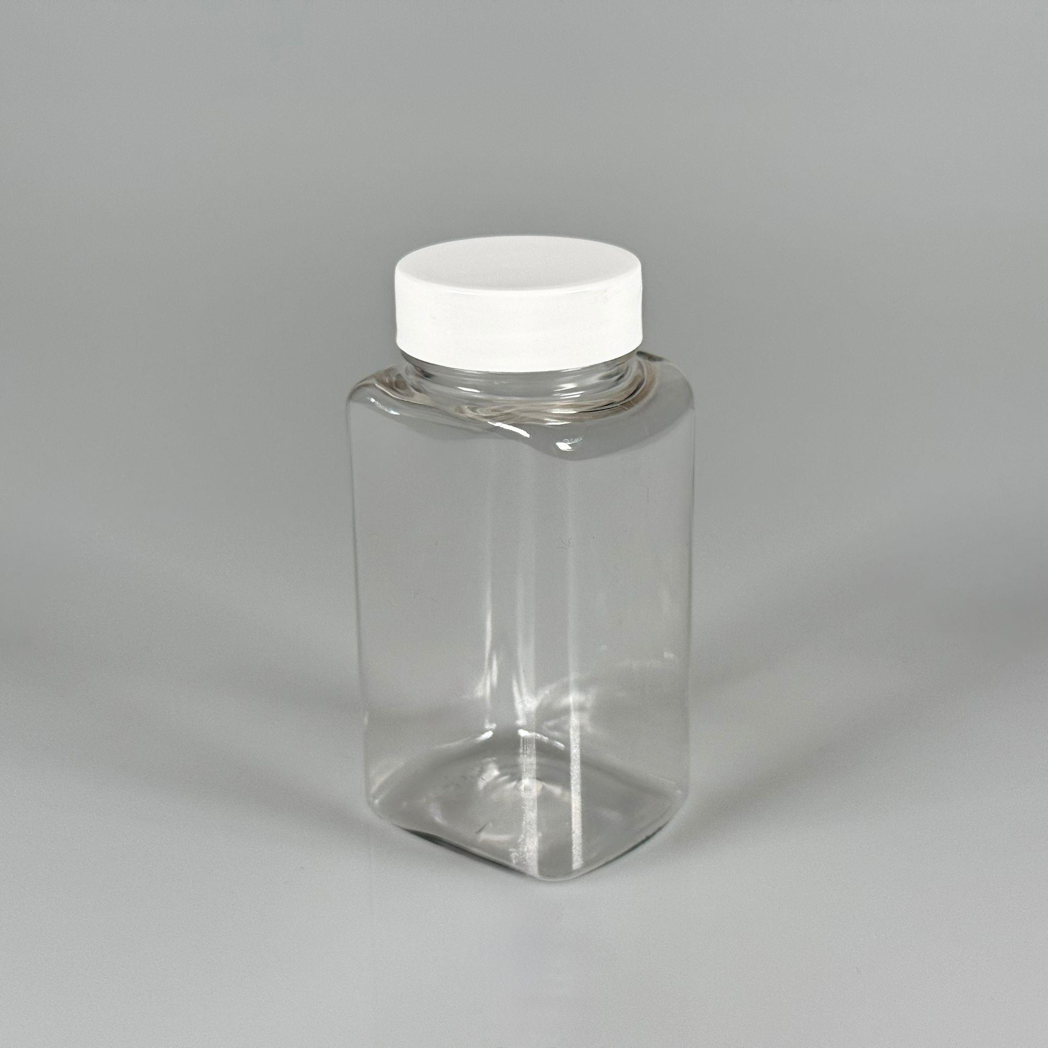 BAHARAT, TOZ, KAHVE, SAHLEP VB MUTFAK DÜZENLEME İÇİN KARE PLASTİK MİNİ KAVANOZLAR - 150 ML -  RAF DÜZENLEYİCİ GIDAYA UYGUN KÖŞELİ BEYAZ KAPAKLI PET KAVANOZLARI