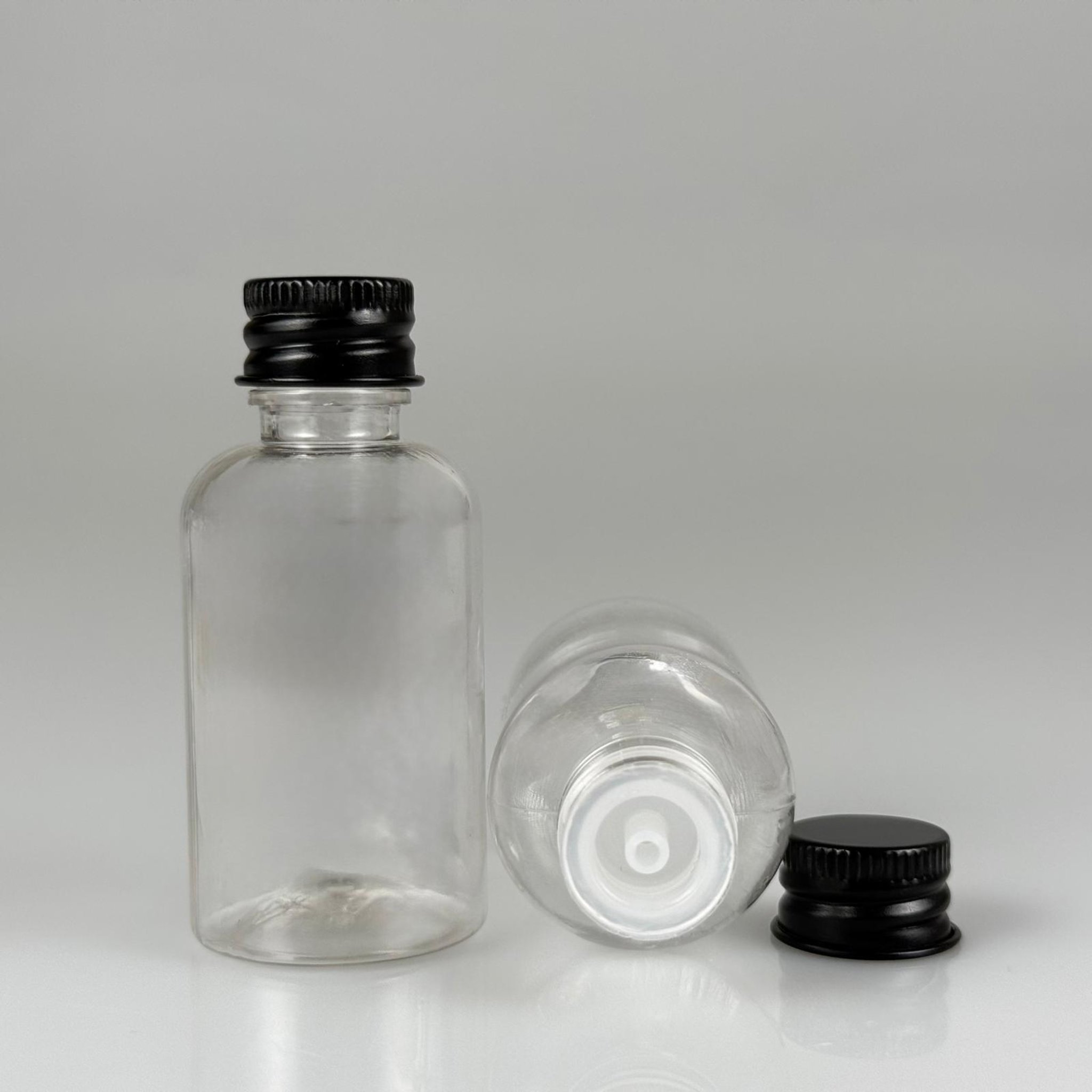40 CC ŞEFFAF SİLİNDİR TOMBUL PET ŞİŞE + KÖPÜK CONTALI SİYAH ALÜMİNYUM METAL KAPAKLI + DAMLALIKLI KOLONYA TIPALI TIPALI TAKIM - 40 ML PLASTİK ŞİŞE