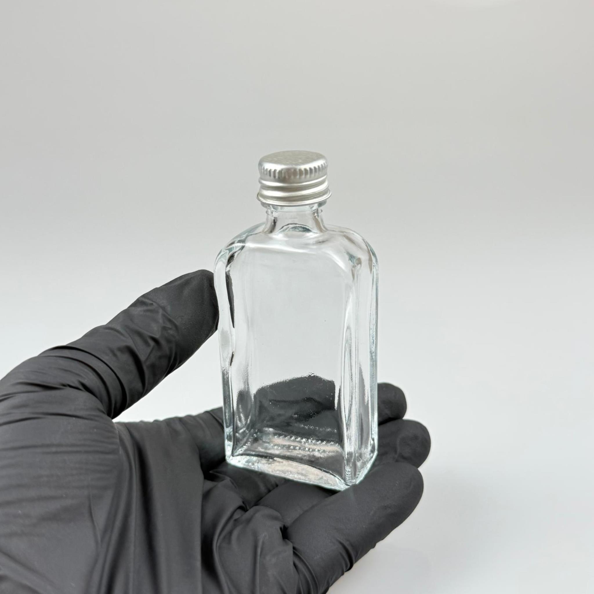 50 CC YASSI DİKDÖRTGEN CAM ŞİŞE - GÜMÜŞ METAL KAPAKLI - 50 ML PRESTİJLİ ŞİŞE