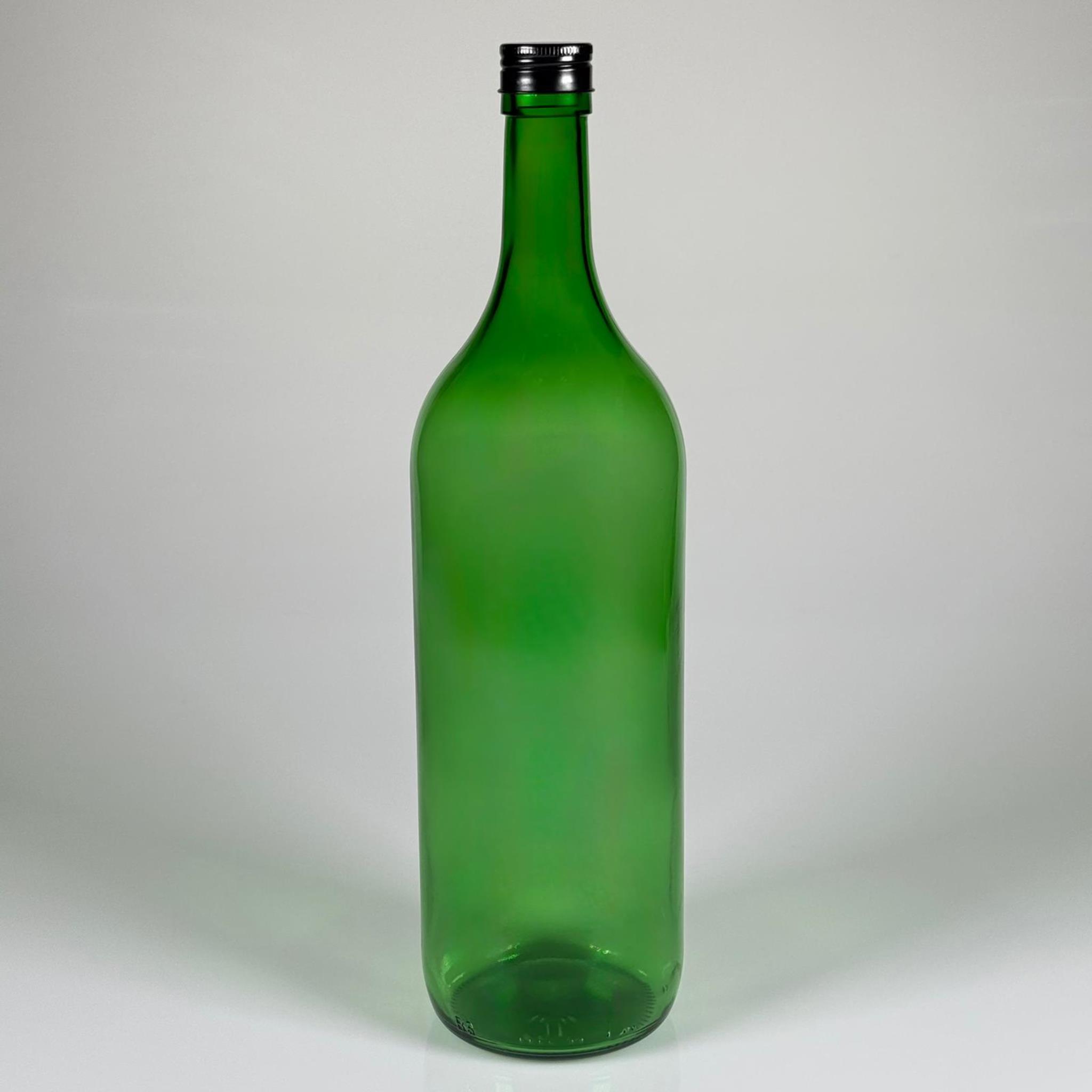 1500 CC YEŞİL CAM ŞİŞE - SİYAH METAL ALÜMİNYUM KAPAKLI - 1500 ML YAĞ ŞİŞESİ - SİRKE ŞİŞESİ - 1,5 LİTRE CAM ŞİŞE