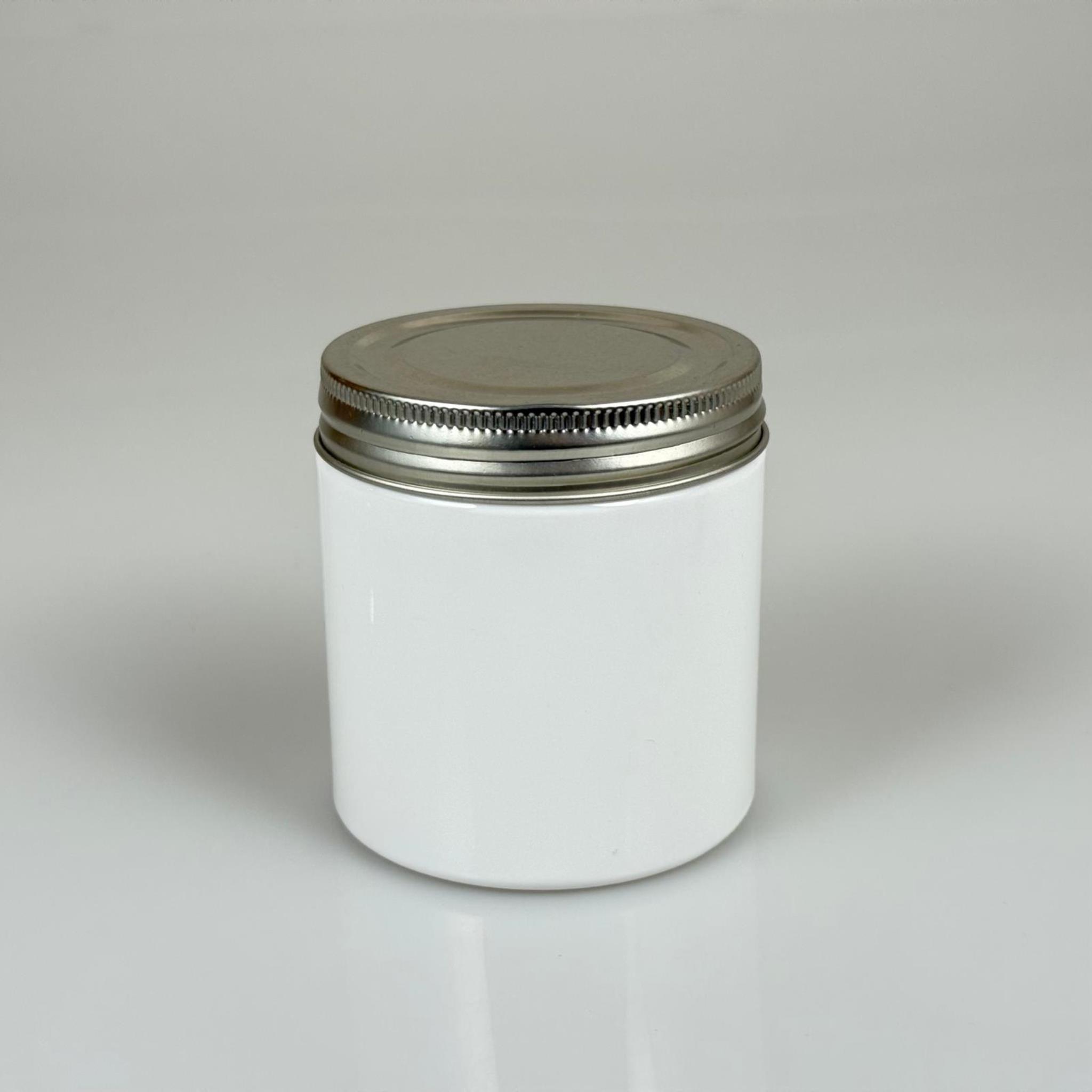 250 CC BEYAZ SERT PLASTİK KAVANOZ - GÜMÜŞ METAL KAPAKLI - 250 ML METAL KAPAKLI PLASTİK KAVANOZ - KOZMETİK KAVANOZ, GIDA KAVANOZU VE KREM KAVANOZU OLARAK KULLANABİLİRSİNİZ