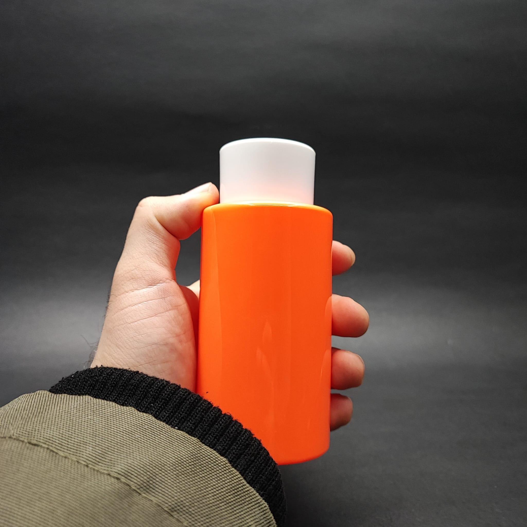 200 CC KÜT BOYUNLU SİLİNDİR PET ŞİŞE (24 GR) - BEYAZ KOLONYA LOSYON KAPAK + TIPA - 200 ML PLASTİK ŞİŞE - TURUNCU