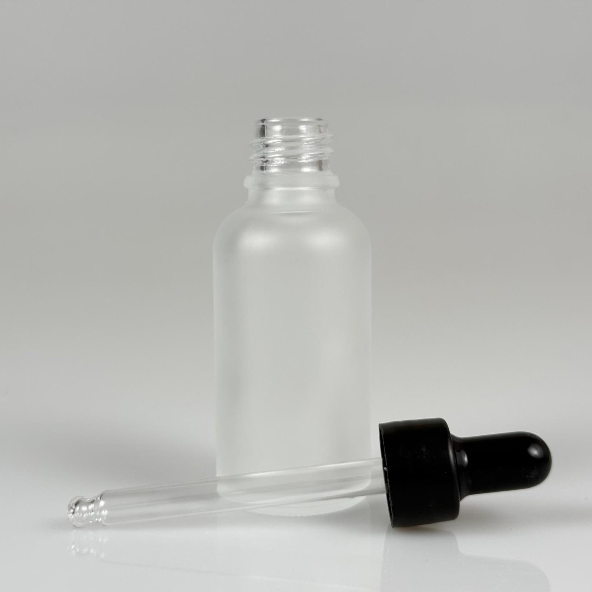 30 CC BUZLU CAM DAMLALIKLI ŞİŞE - SİYAH EMZİK + SİYAH DÜZ KAPAK + CAM PİPET TAKIM - 30 ML BUZLU DAMLALIKLI ŞİŞE SETİ