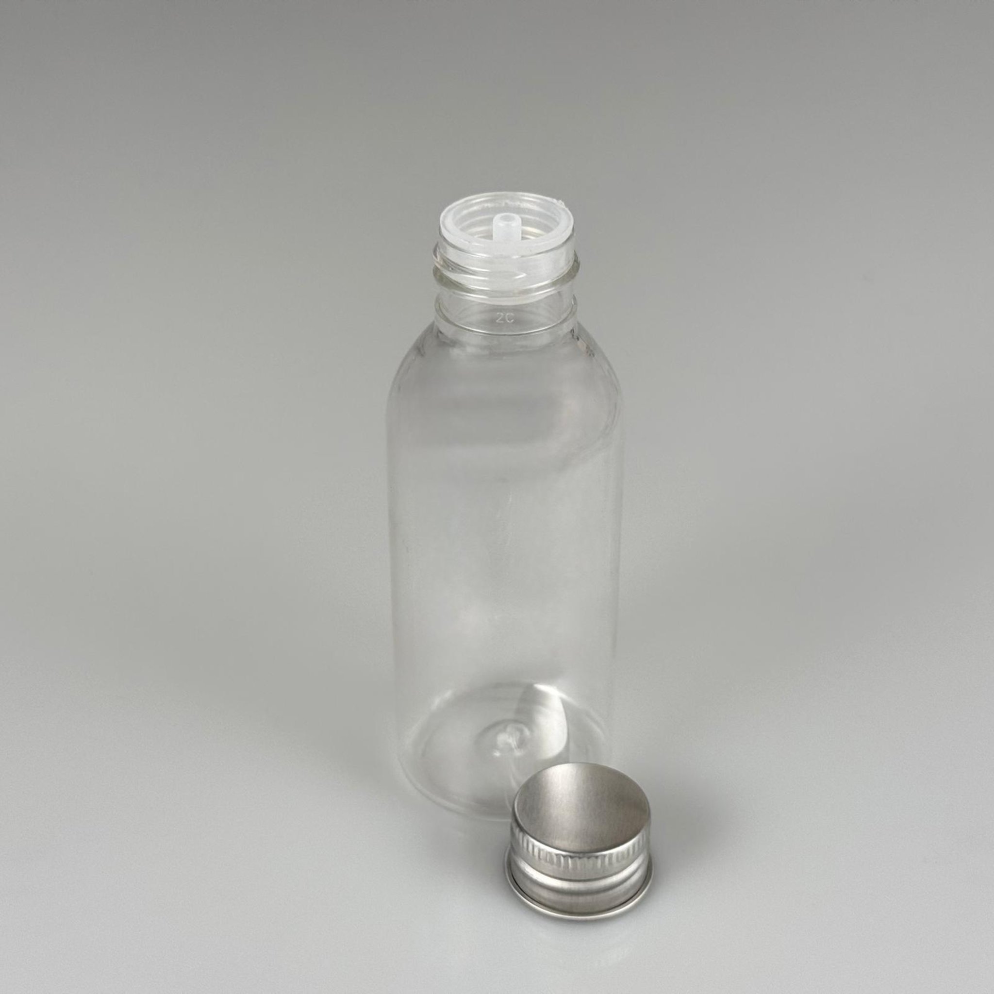 100 CC SİLİNDİR OVAL MODEL ŞEFFAF SERT PET ŞİŞE (24 AĞIZ) + KÖPÜK CONTALI GÜMÜŞ METAL ALÜMİNYUM KAPAK + KOLONYA TIPALI TAKIM - 100 ML KAPAKLI KALIN PLASTİK ŞEFFAF ŞİŞELER