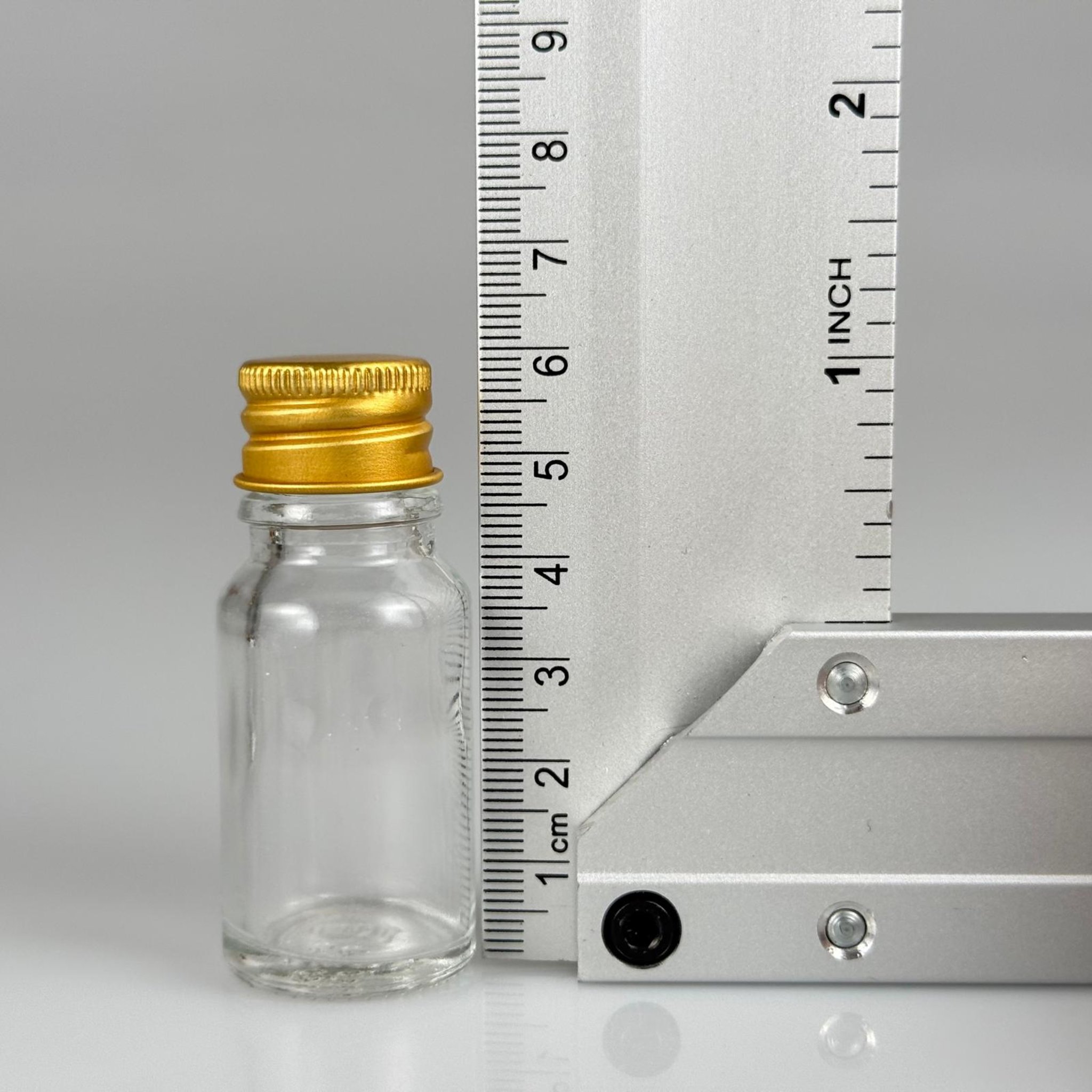 10 CC ŞEFFAF CAM ŞİŞE + KÖPÜK CONTALI GOLD ALÜMİNYUM METAL KAPAKL + KOLONYA TIPALI TAKIM - 10 ML ŞEFFAF CAM ŞİŞE
