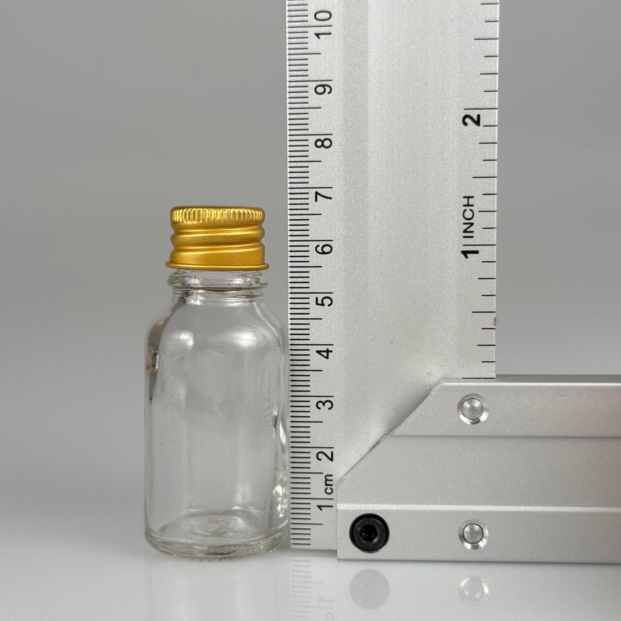 15 CC ŞEFFAF CAM ŞİŞE + KÖPÜK CONTALI GOLD ALÜMİNYUM METAL KAPAKLI + DAMLALIKLLI KOLONYA TIPALI TAKIM - 15 ML ŞEFFAF CAM ŞİŞE