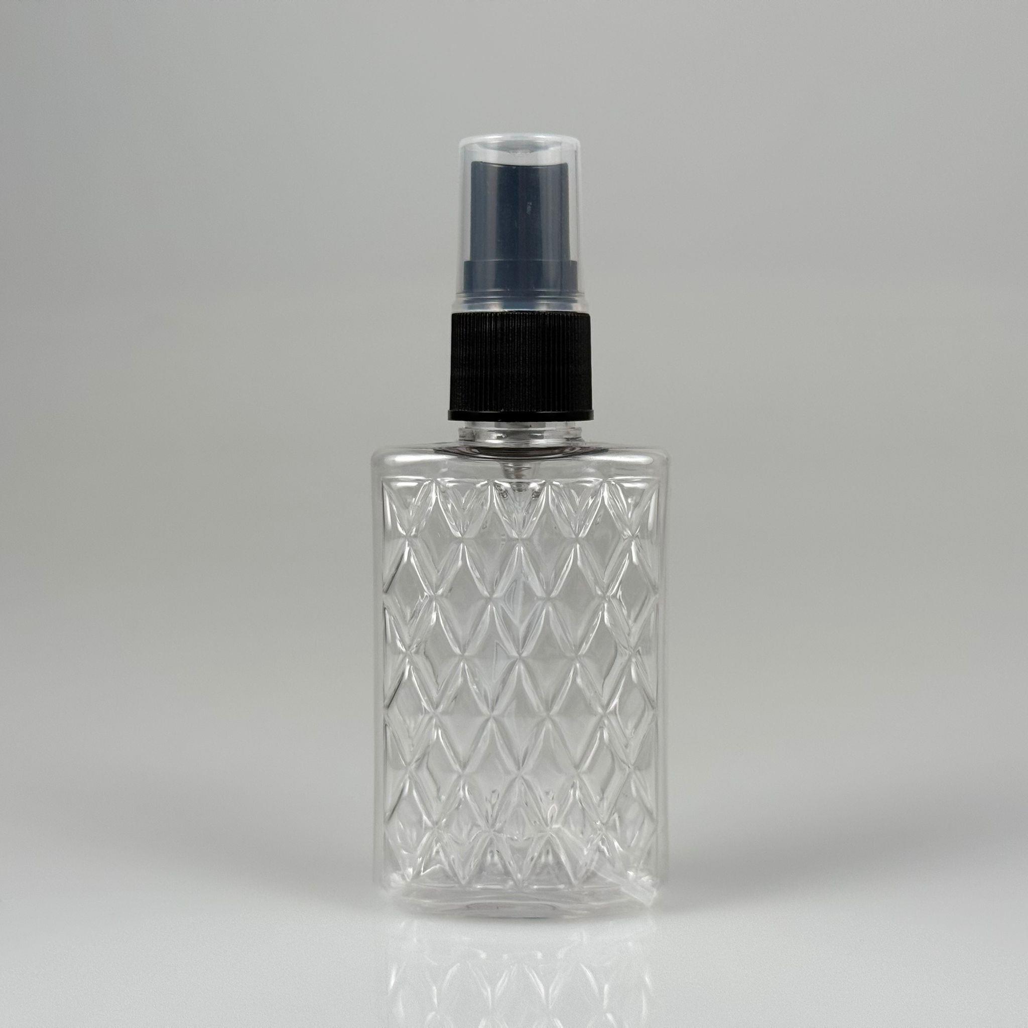 50 CC ŞEFFAF PET KÖŞELİ PARFÜM ŞİŞESİ - SİYAH SPREYLİ - 50 ML PLASTİK PARFÜM - KOLONYA ŞİŞESİ
