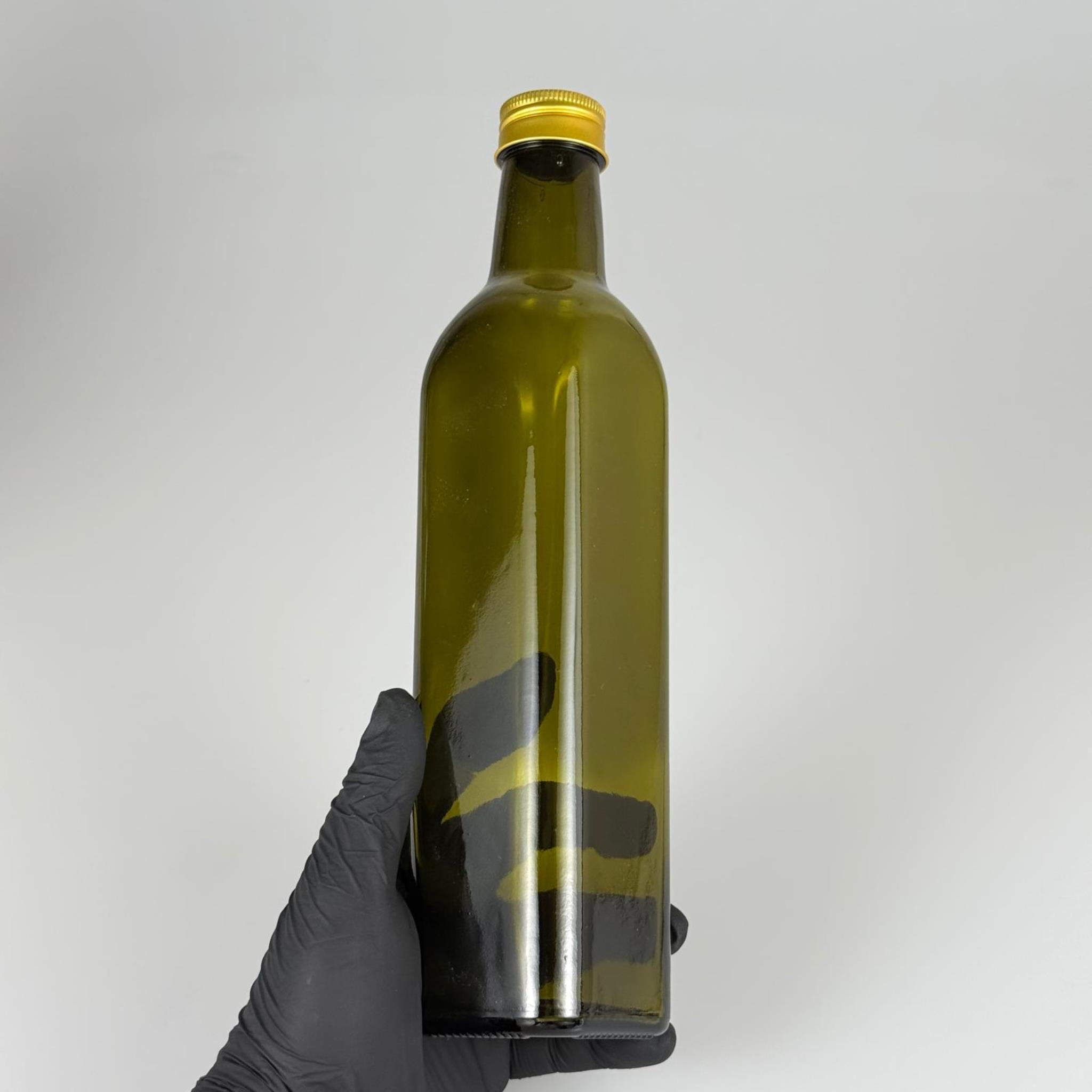 500 CC YEŞİL MARASKA CAM ŞİŞE - GOLD METAL ALÜMİNYUM KAPAKLI - 500 ML KÖŞELİ YAĞ ŞİŞESİ - SİRKE ŞİŞESİ