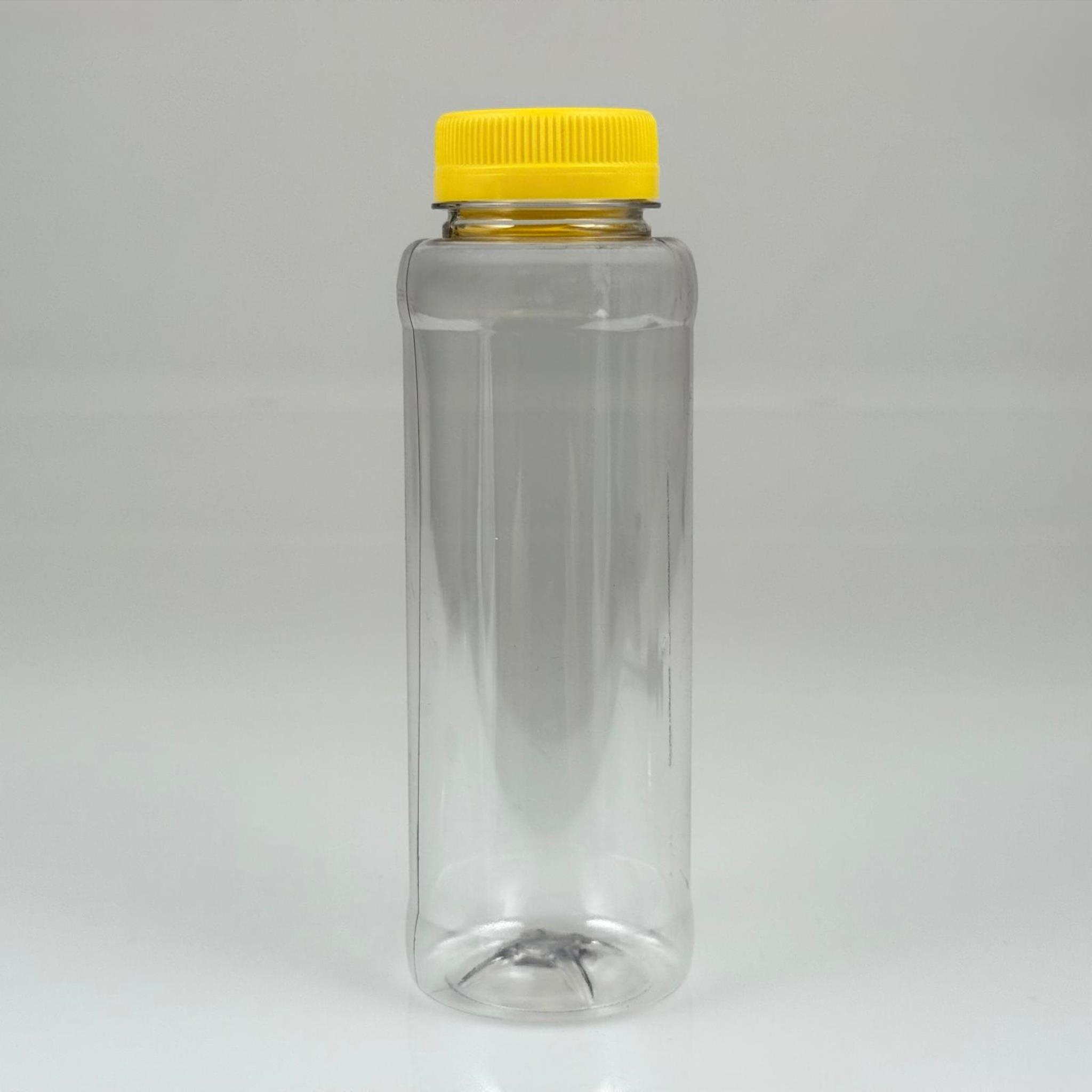 330 CC DÜZ GENİŞ AĞIZLI PET ŞİŞE - KİLİTLİ SARI KAPAKLI - 330 ML DETOKS MEYVE SUYU ŞİŞESİ