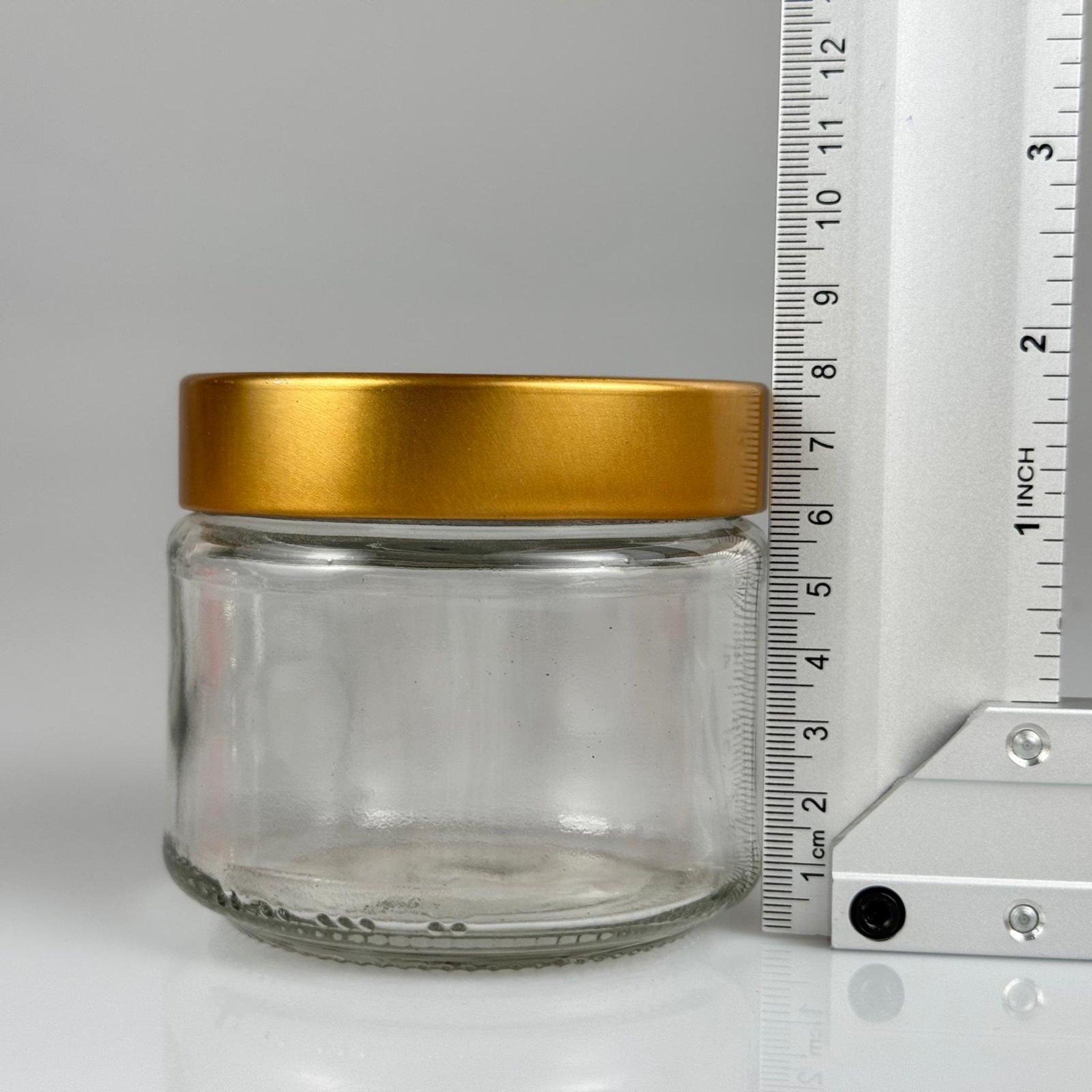 300 CC CAM KAVANOZ (SİLME HACİM 330 ML) +  DERİN GOLD LÜKS METAL KAPAKLI - 300 ML CAM KAVANOZ - DERİN ETEK KAPAKLI