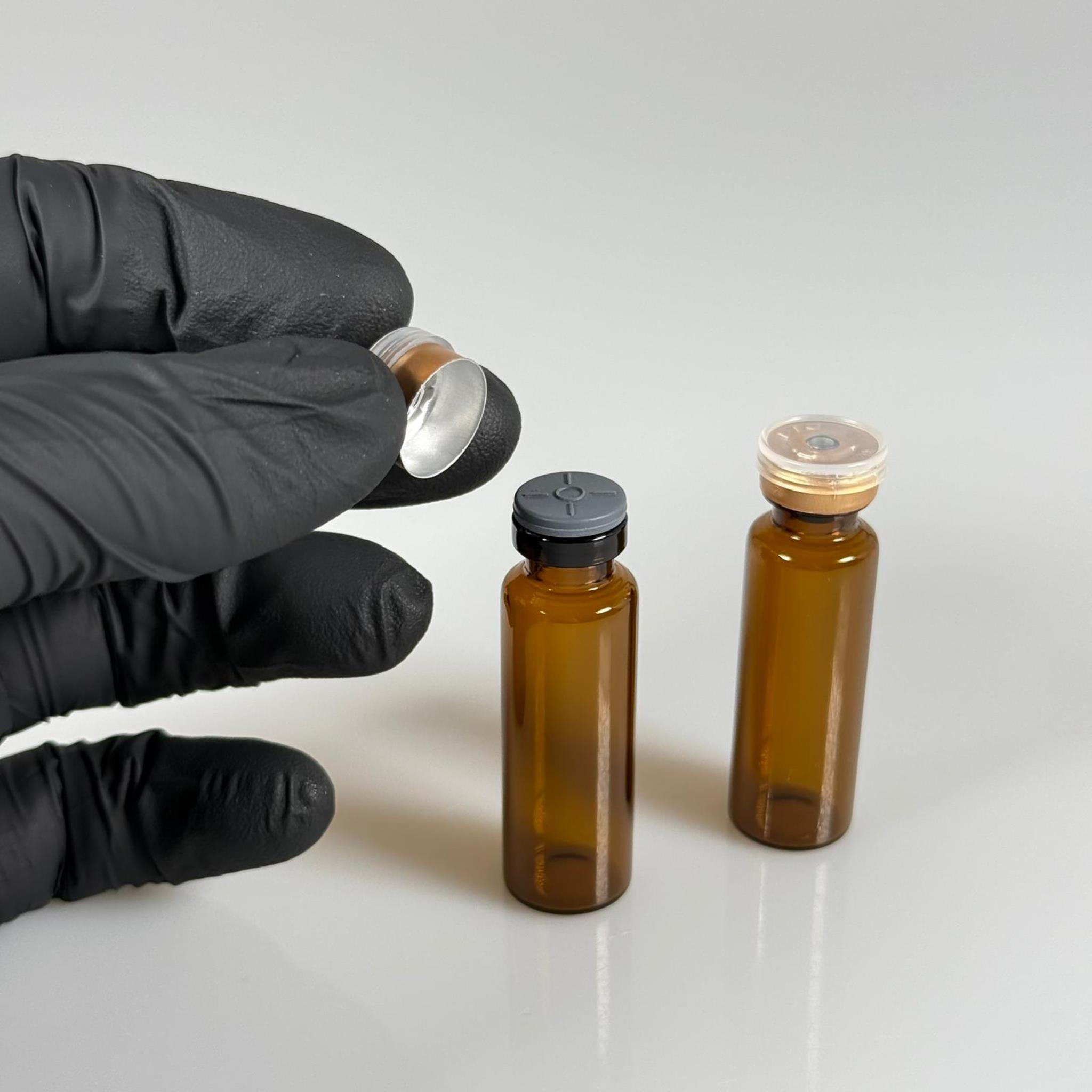 5 ML vial flakon şişe - 13 ağız 5 cc amber cam ilaç şişesi + kauçuk butil enjektör tıpası + gold alüminyum kapaklı takım