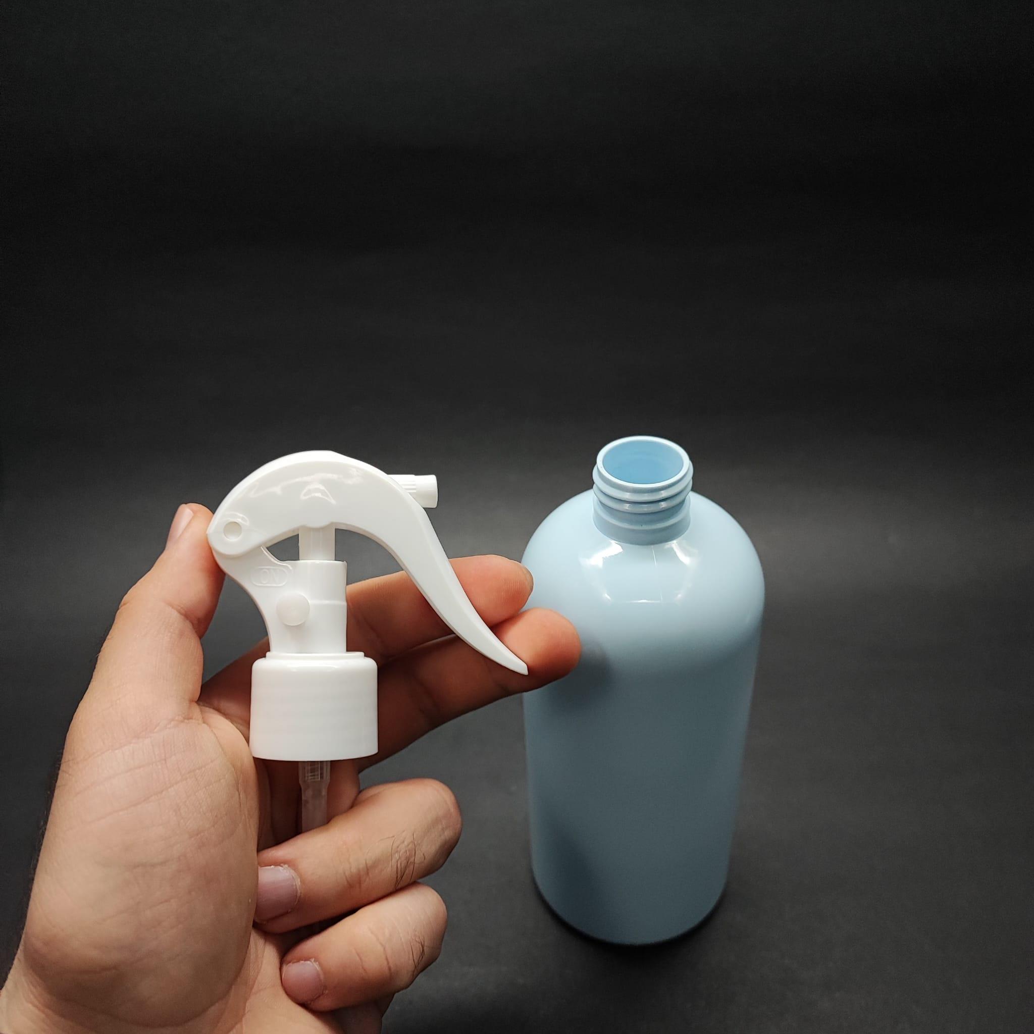 400 CC OVAL BOYUNLU SİLİNDİR PET ŞİŞE (30 GR) - BEYAZ TRİGER SPREYLİ - 400 ML PLASTİK ŞİŞE - BEBEK MAVİSİ