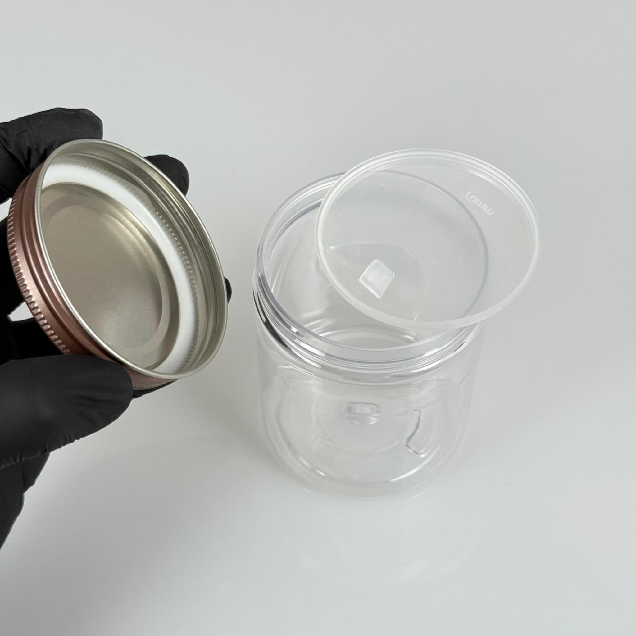 300 ML SERT PET KAVANOZ + BRONZ METAL KAPAK + İÇ TIPA - 300 CC KALIN ŞEFFAF PLASTİK KAVANOZ BRONZ METAL KAPAKLI İÇ TIPALI TAKIM - KREM KAVANOZLARI
