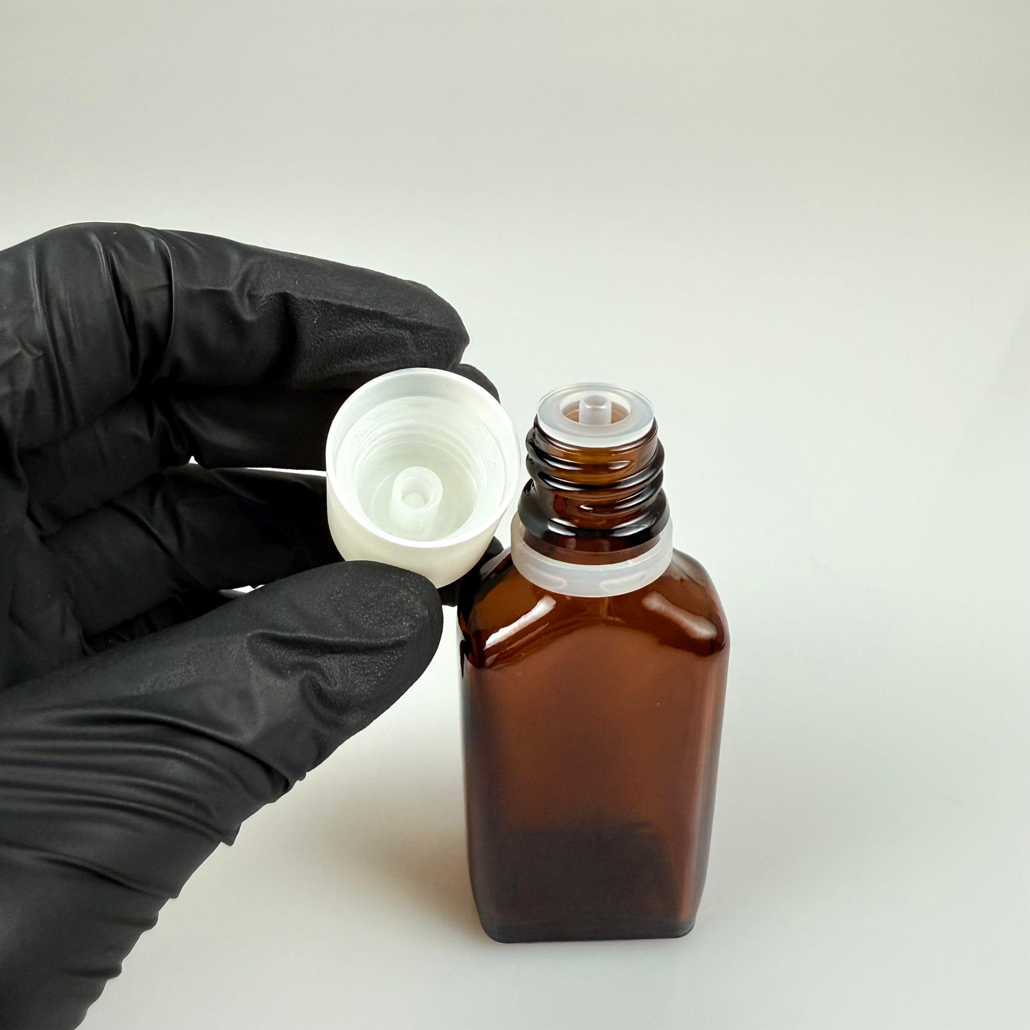 30 CC AMBER YASSI CAM ŞİŞE + İÇTEN DAMLALIKLI ÇOCUK KİLİTLİ BEYAZ KAPAK - KAHVERENGİ 30 ML KİLİT KAPAKLI DAMLATMALI ŞİŞE