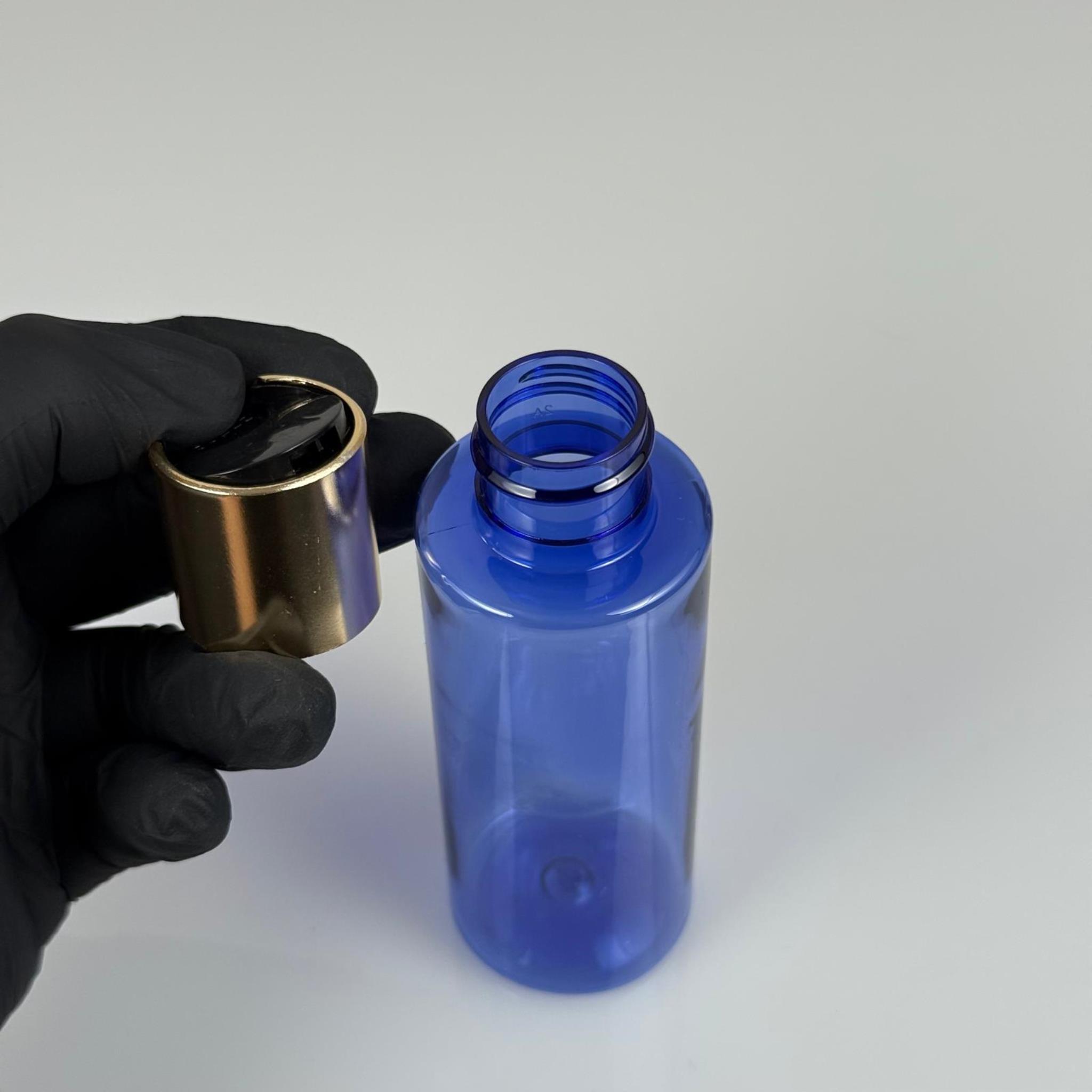 100 CC MAVİ KÜT BOYUNLU PET ŞAMPUAN ŞİŞESİ - 100 ML GOLD DİSKTOP ŞAMPUAN KAPAKLI