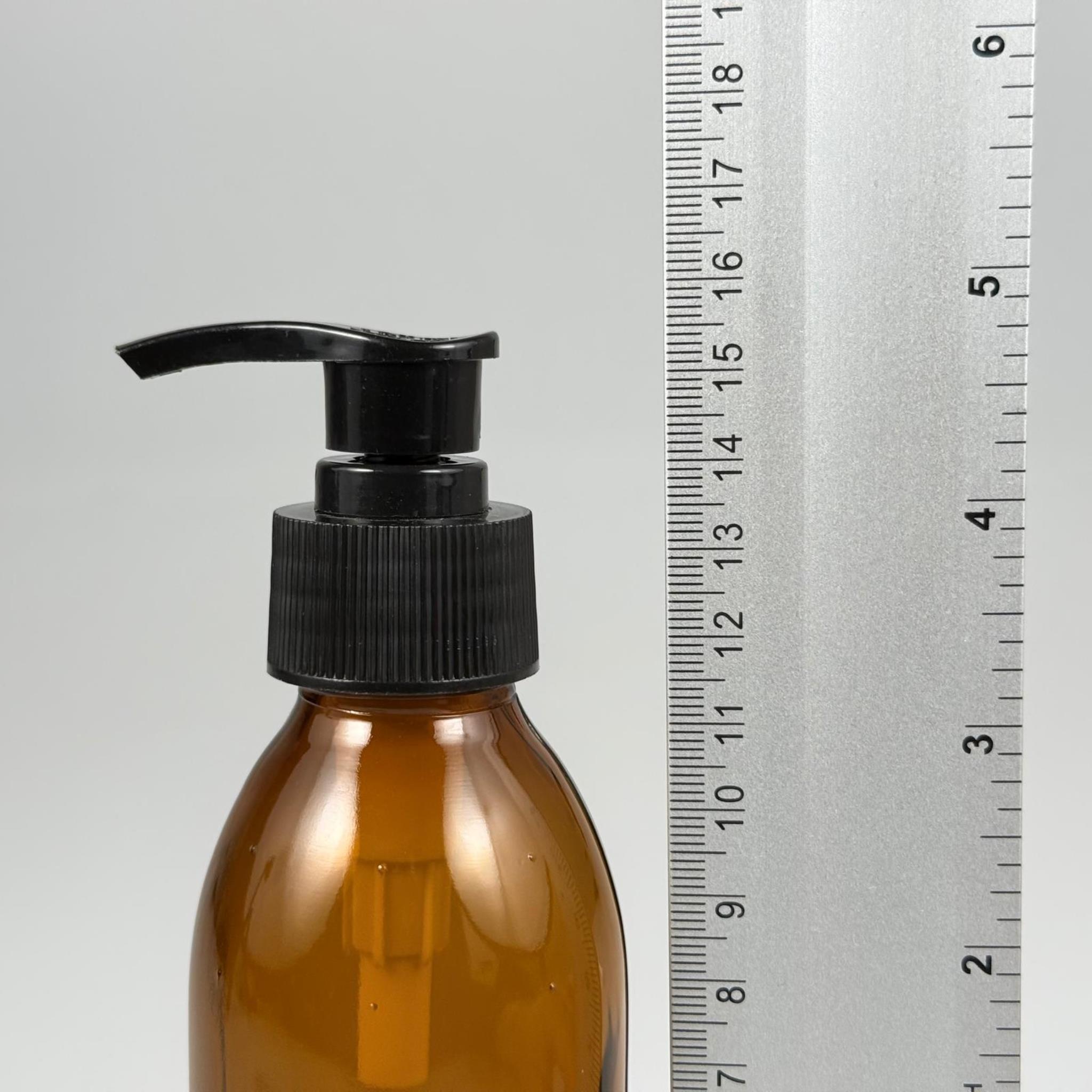 160 CC AMBER CAM ŞİŞE  - VİDALI SİYAH PLASTİK SIVI SABUN POMPALI TAKIM - 160 ML CAM SIVI LOSYON, YAĞ ŞİŞELERİ
