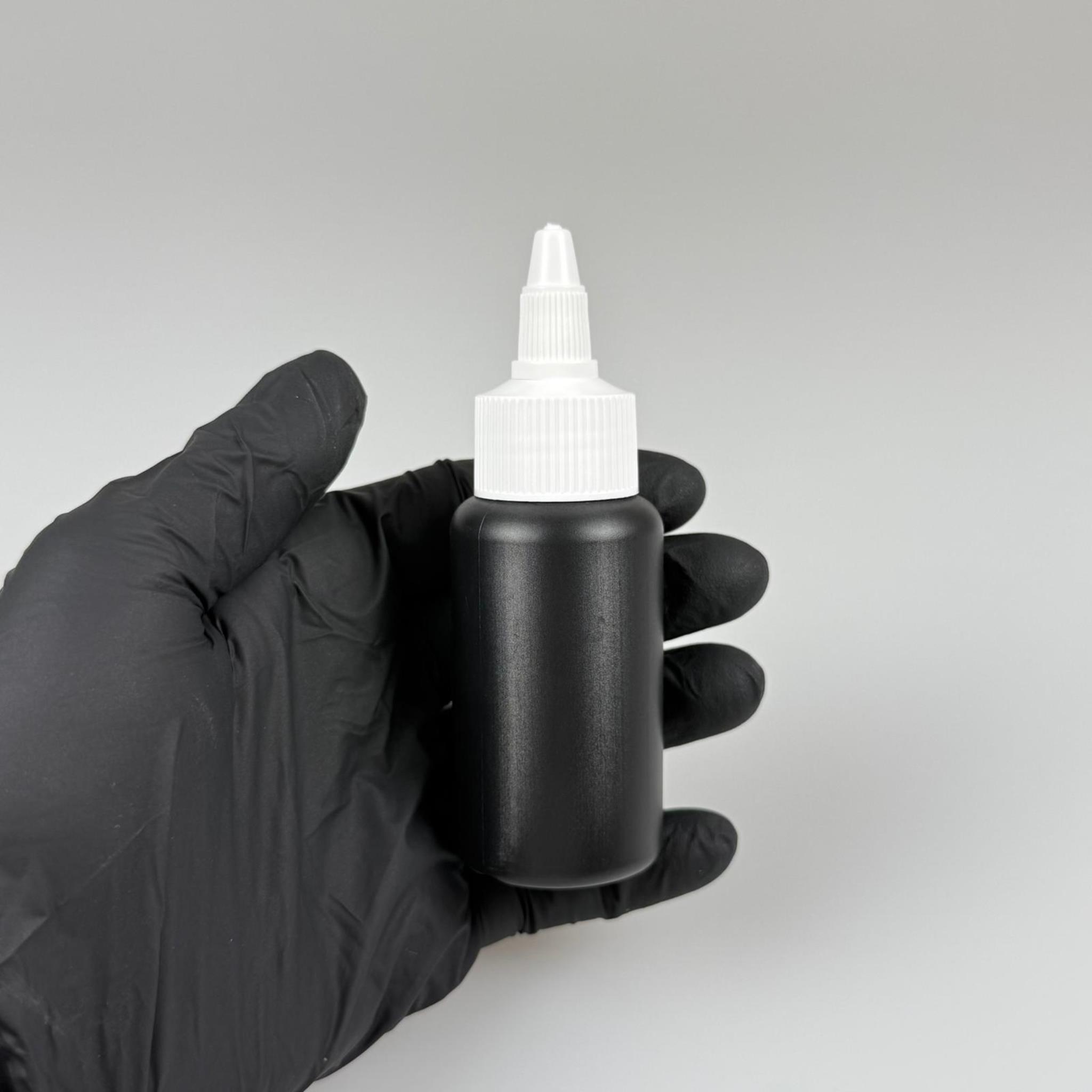 YAĞ, SOS, ACI SOS, SİRKE, SRIRACHA, MÜREKKEP, TUTKAL AKITICI VB BOŞ ŞİŞELERİ - BEYAZ SİVRİ TWİST AKITICI KAPAK + 50 ML SİYAH POLİETİLEN PLASTİK ŞİŞE TAKIM