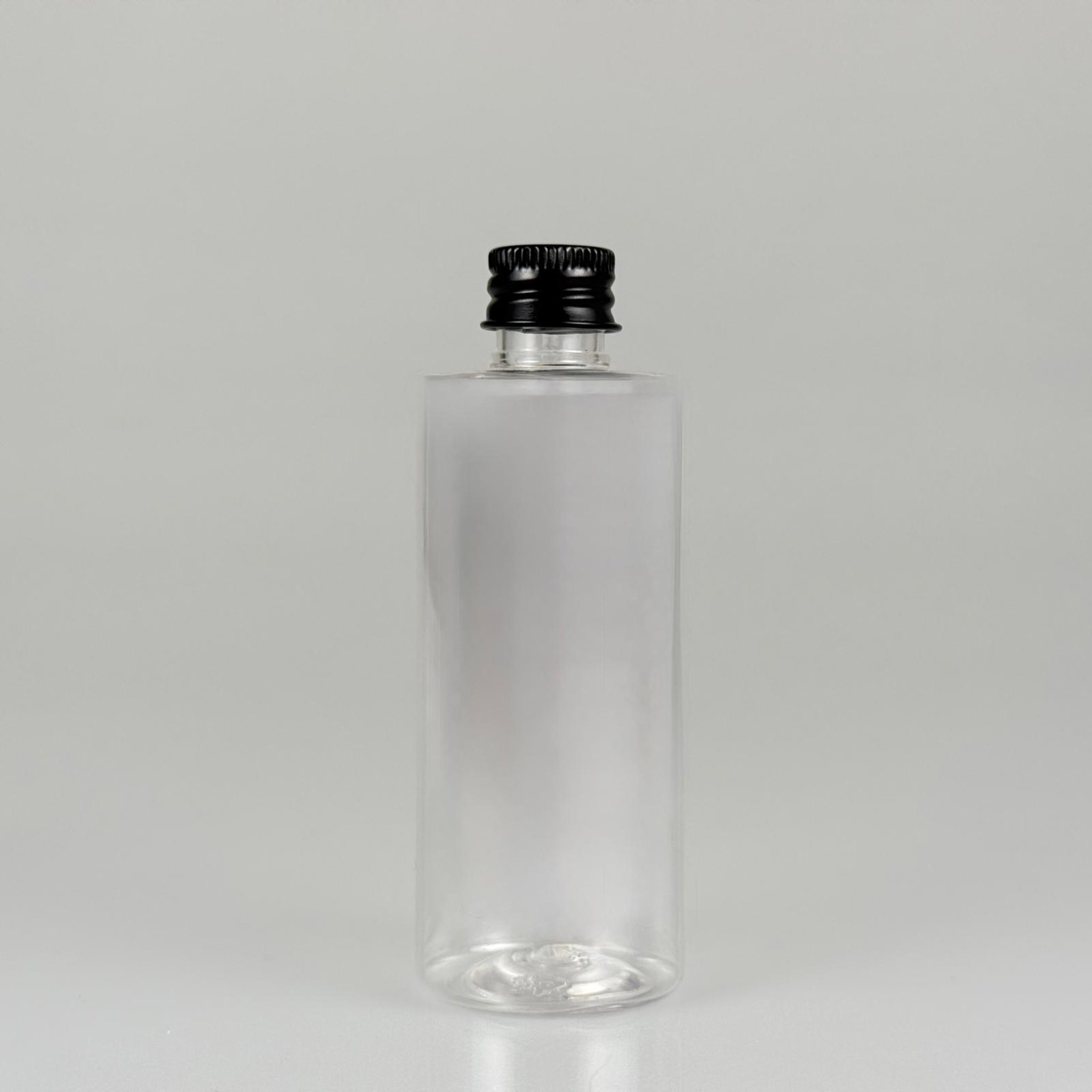 100 CC ŞEFFAF SİLİNDİR MODEL PET ŞİŞE + KÖPÜK CONTALI SİYAH ALÜMİNYUM METAL KAPAKLI TAKIM - 100 ML PLASTİK ŞİŞE
