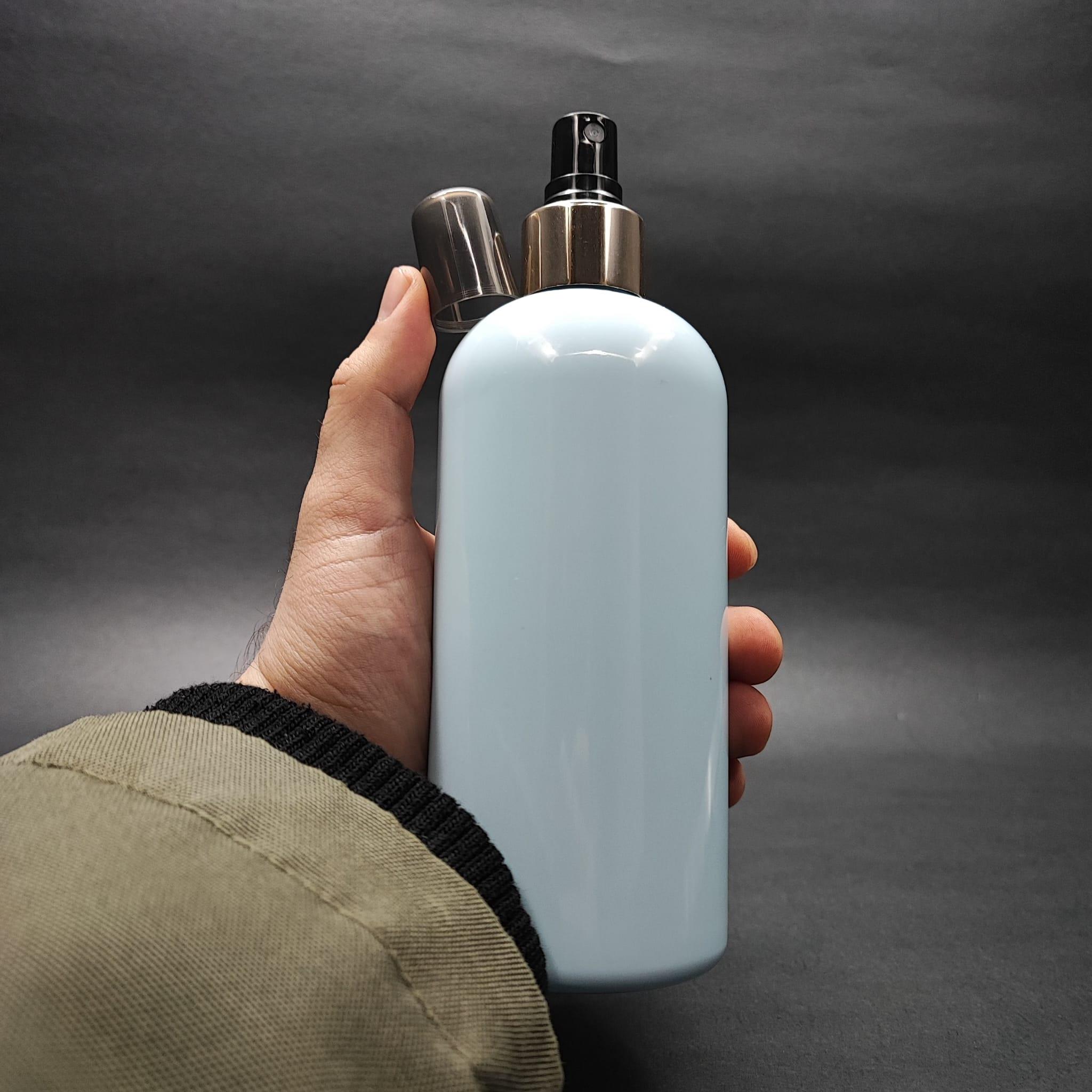 400 CC OVAL BOYUNLU SİLİNDİR PET ŞİŞE (30 GR) - GOLD SPREYLİ - 400 ML PLASTİK ŞİŞE - BEBEK MAVİSİ