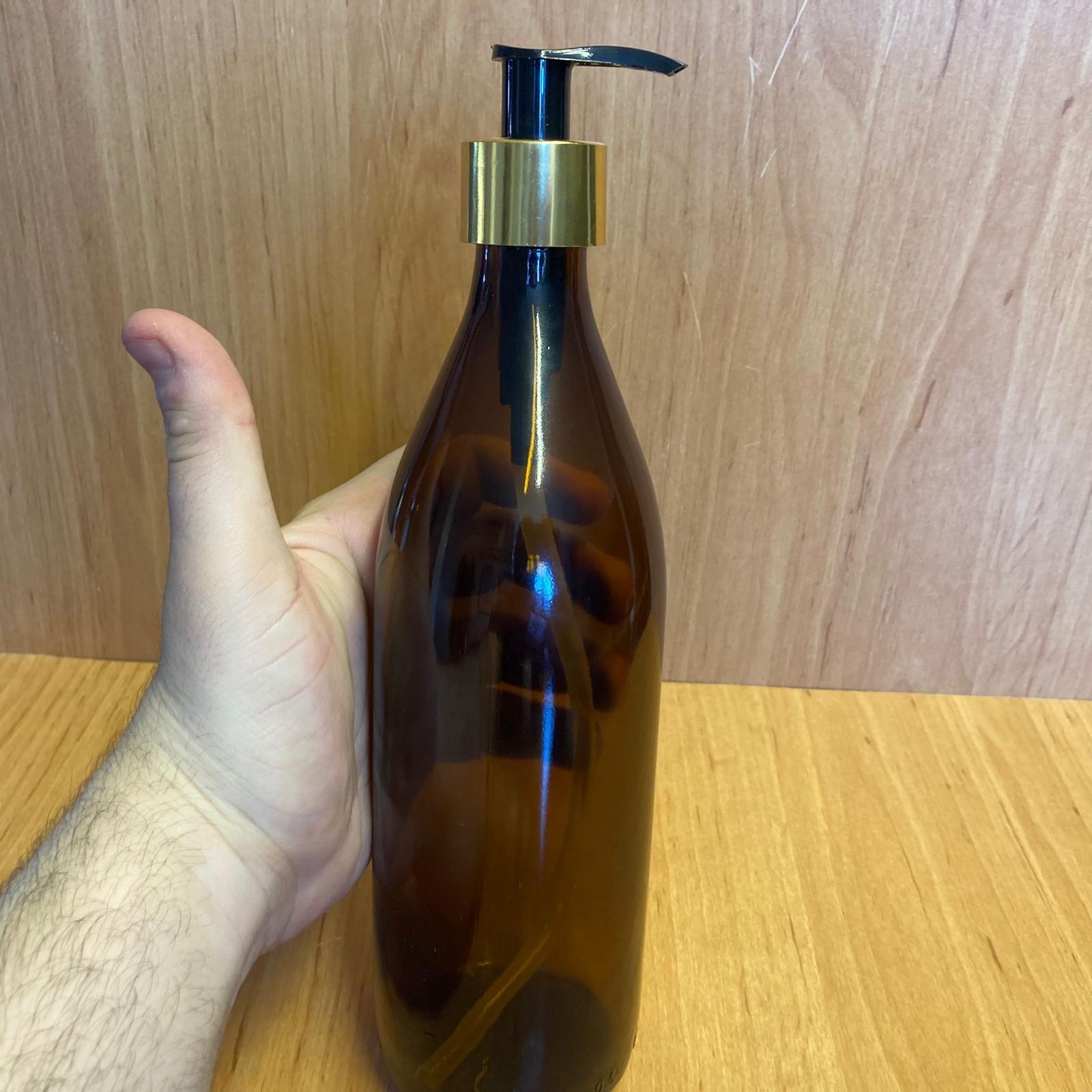 500 CC AMBER CAM ŞİŞE - GOLD POMPALI - 500 ML KAHVERENGİ POMPALI ŞİŞE