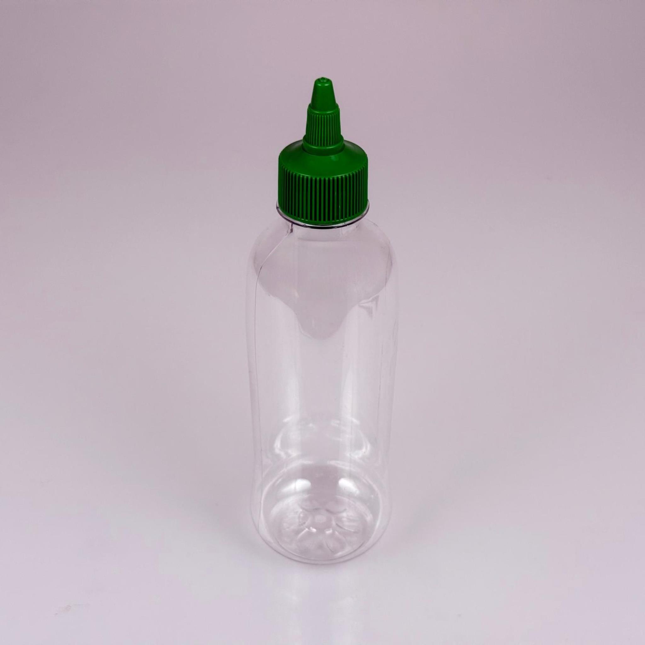 ZEYTİNYAĞI, SOS, ACI SOS, SİRKE, SRIRACHA VB BOŞ ŞİŞELERİ - YEŞİL SİVRİ TWİST AKITICI KAPAK + 330 ML UZUN ŞEFFAF PET PLASTİK ŞİŞE TAKIM