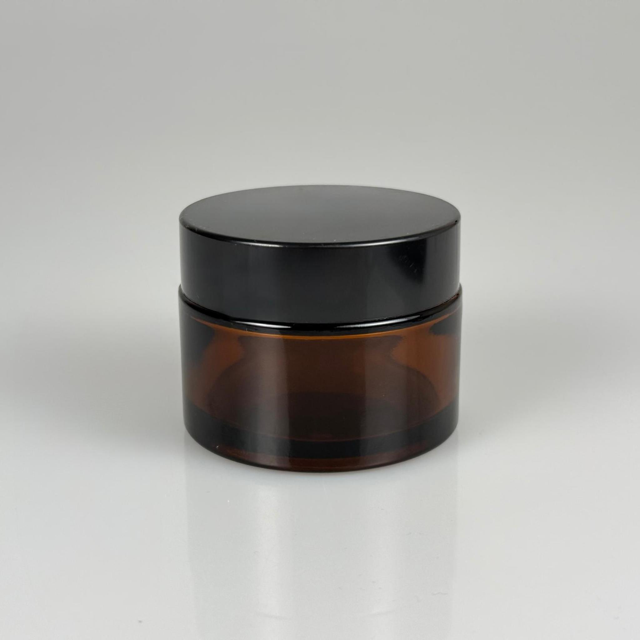 50 CC AMBER CAM KREM KAVANOZU + SİYAH KAPAK + İÇ TIPA - 50 ML Kozmetik ve Bakım Ürünleri İçin Cam Kavanozları
