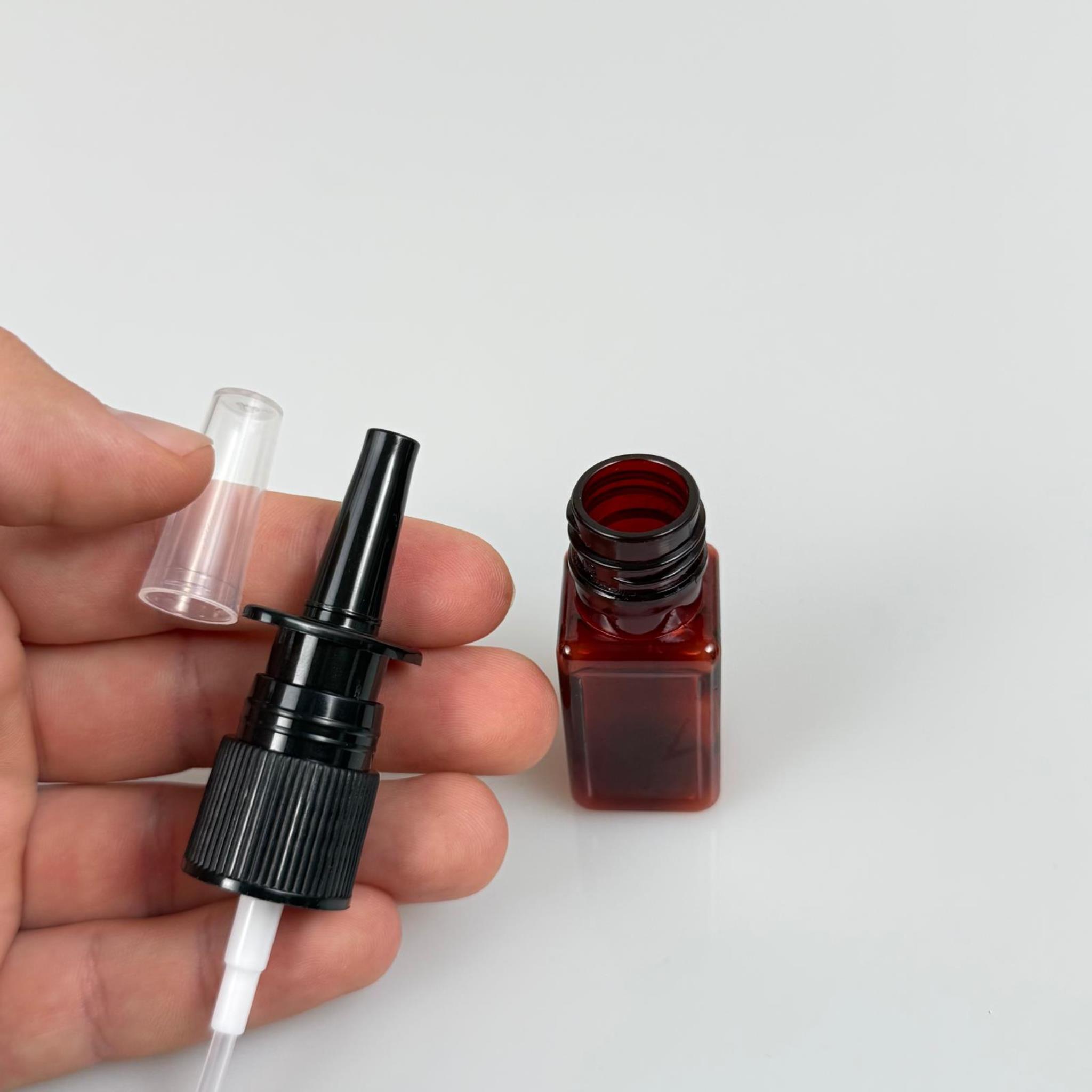 10 CC AMBER KARE PET ŞİŞE- SİYAH NAZAL BURUN SPREYLİ 10 ML PLASTİK ŞİŞE