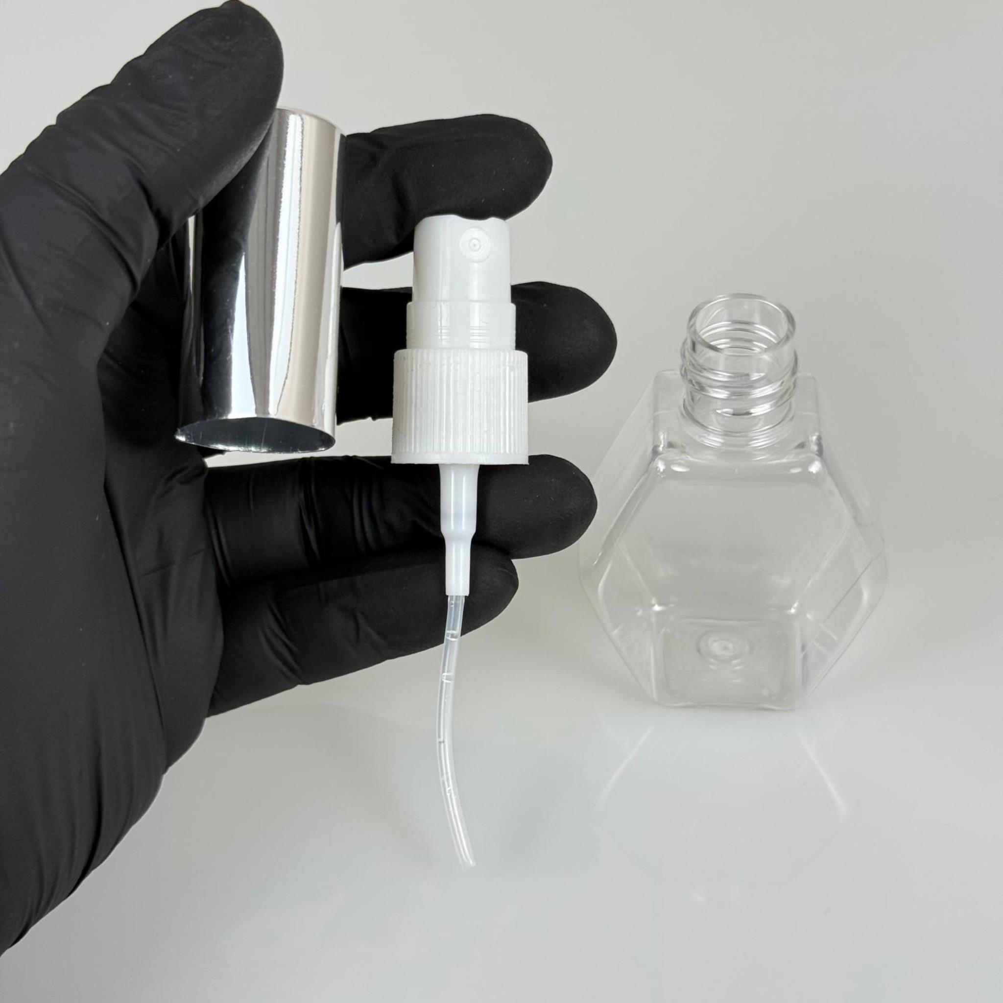 40 ML PET KOLONYA, PARFÜM VB ŞİŞELERİ - METAL ALÜMİNYUM GÜMÜŞ KAPAK + VİDALI SPREY + 40 CC ALTIGEN ŞİŞE SET TAKIM