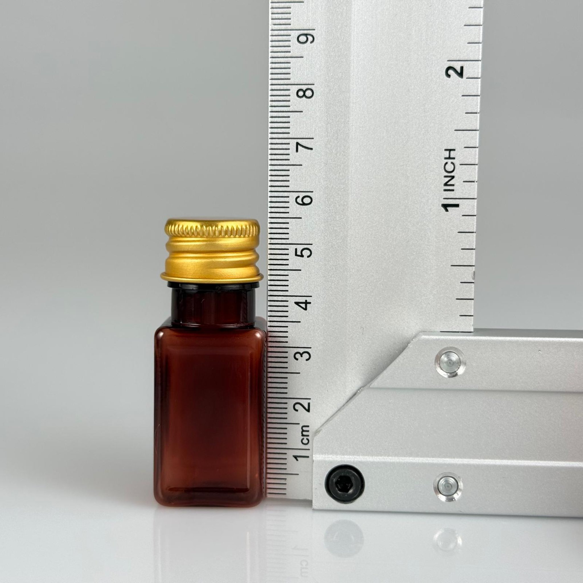 10 CC AMBER KARE PET SHOT ŞİŞE - KÖPÜK CONTALI GOLD ALÜMİNYUM METAL KAPAKLI + KÖR TIPALI TAKIM - 10 ML KAHVERENGİ PLASTİK ŞİŞE