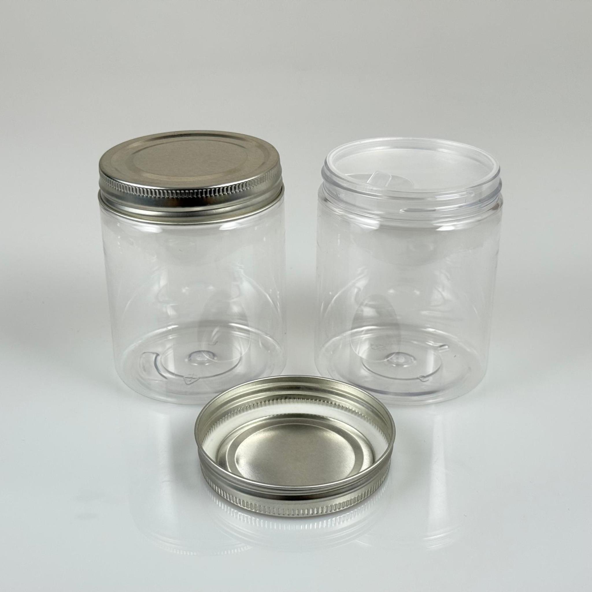 300 ML SERT PET KAVANOZ + GÜMÜŞ METAL KAPAK + İÇ TIPA - 300 CC KALIN ŞEFFAF PLASTİK KAVANOZ GÜMÜŞ METAL KAPAKLI İÇ TIPALI TAKIM - KREM KAVANOZLARI