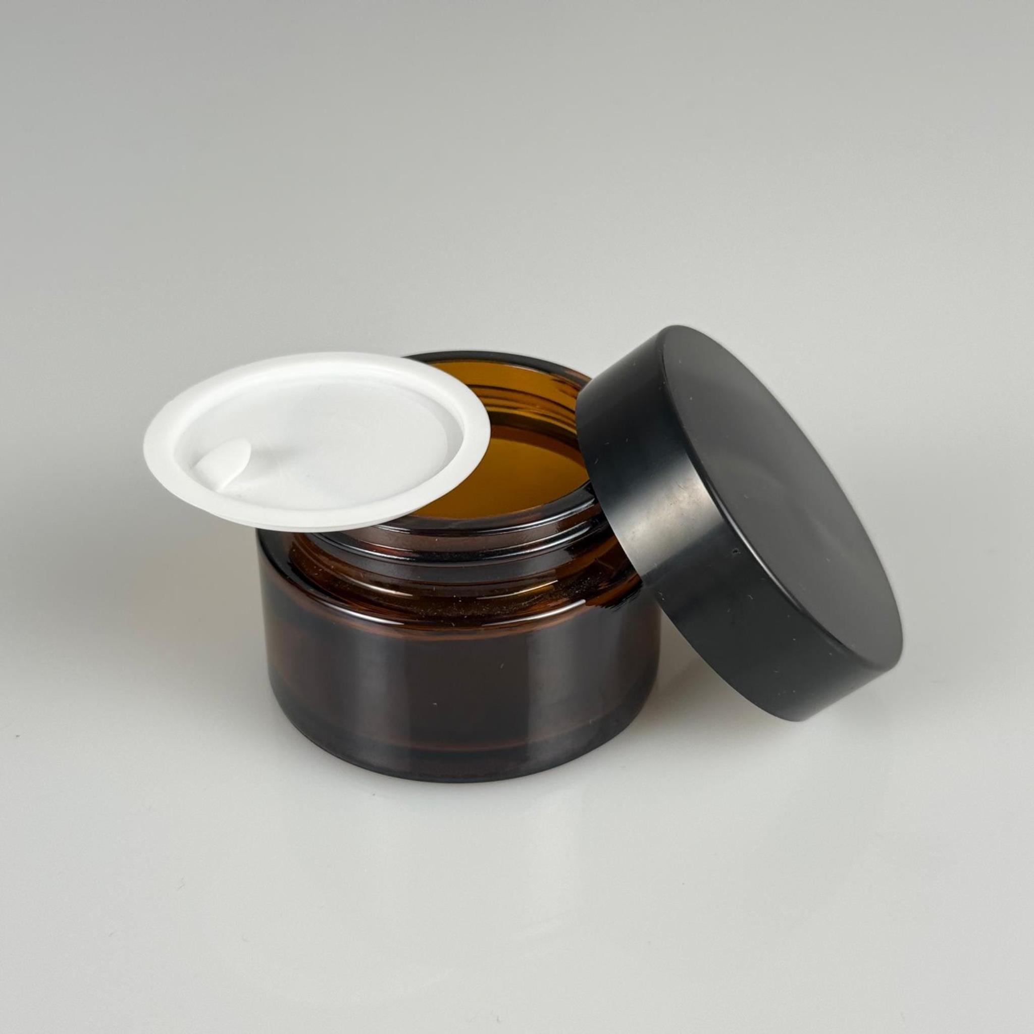 30 CC AMBER CAM KREM KAVANOZU + SİYAH KAPAK + İÇ TIPA - 30 ML Kozmetik ve Bakım Ürünleri İçin Cam Kavanozları