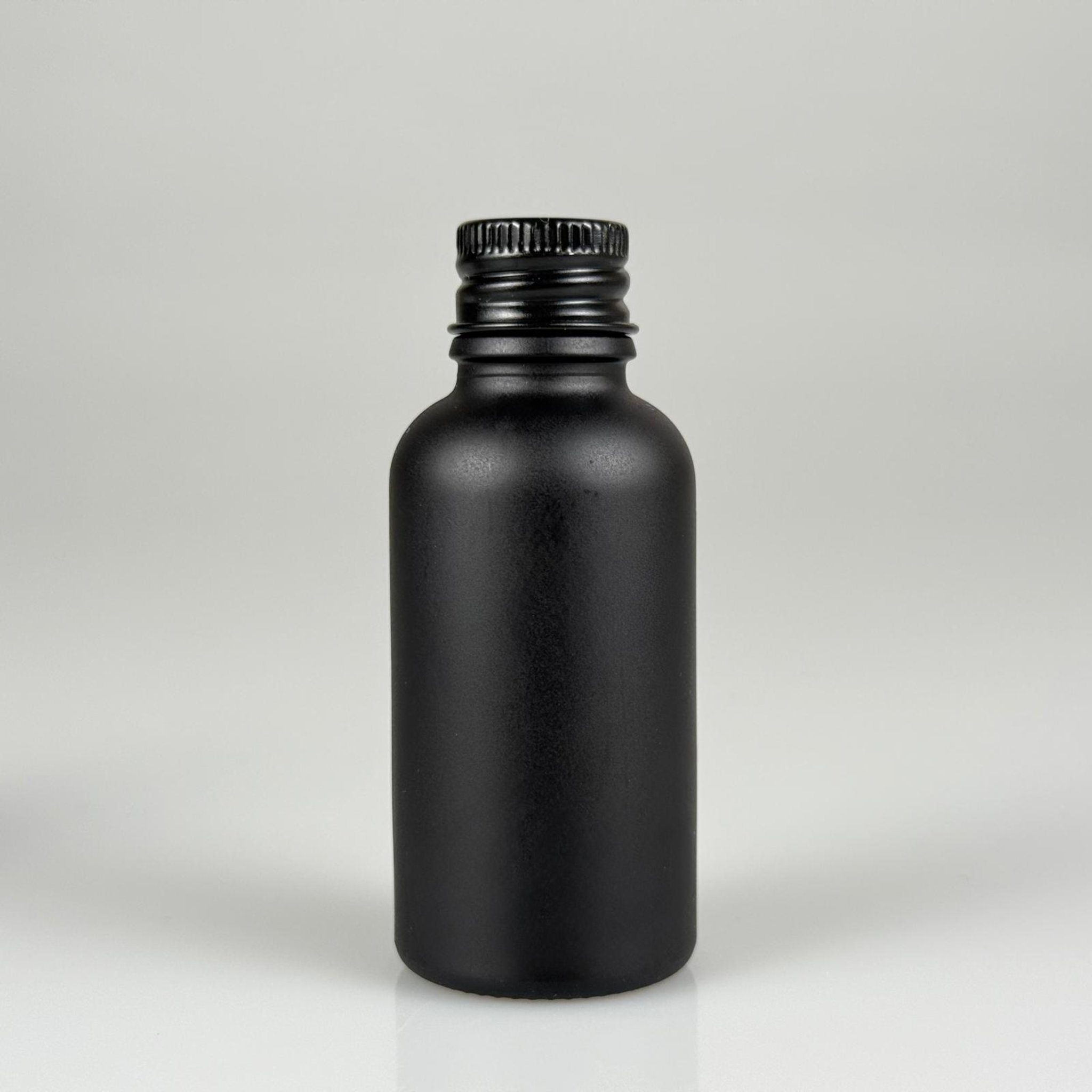 30 CC MAT SİYAH CAM ŞİŞE + KÖPÜK CONTALI SİYAH ALÜMİNYUM METAL KAPAKLI TAKIM - 50 ML MAT SİYAH CAM ŞİŞE