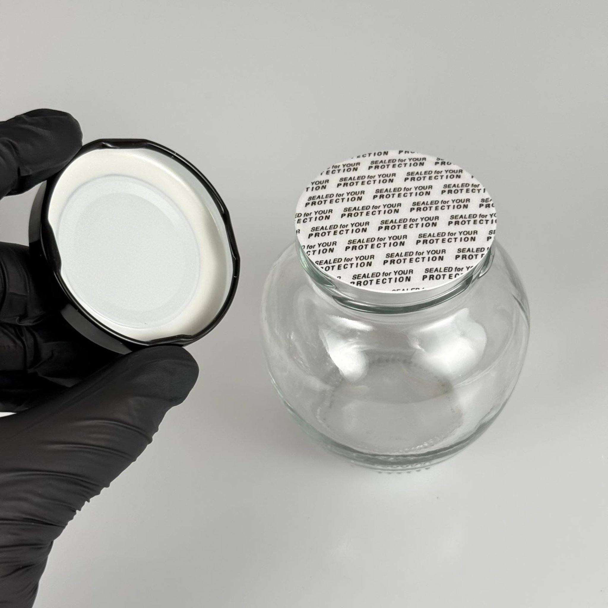 210 CC YUMURTA KAVANOZ + SİYAH METAL KAPAKLI + KENDİNDEN YAPIŞKANLI KÖPÜK CONTALI TAKIM - 210 ML OVAL TİP CAM KAVANOZ