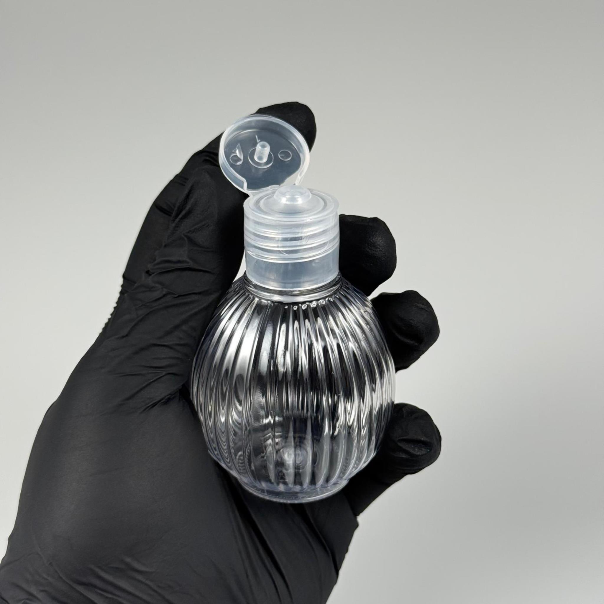 50 CC TOP ÇİZGİLİ DESENLİ 18 MM ŞEFFAF FLİPTOP KAPAKLI PET ŞİŞE - 50 ML TOP MODEL ÇİZGİLİ FLİPTOP KAPAKLI PLASTİK ŞİŞE