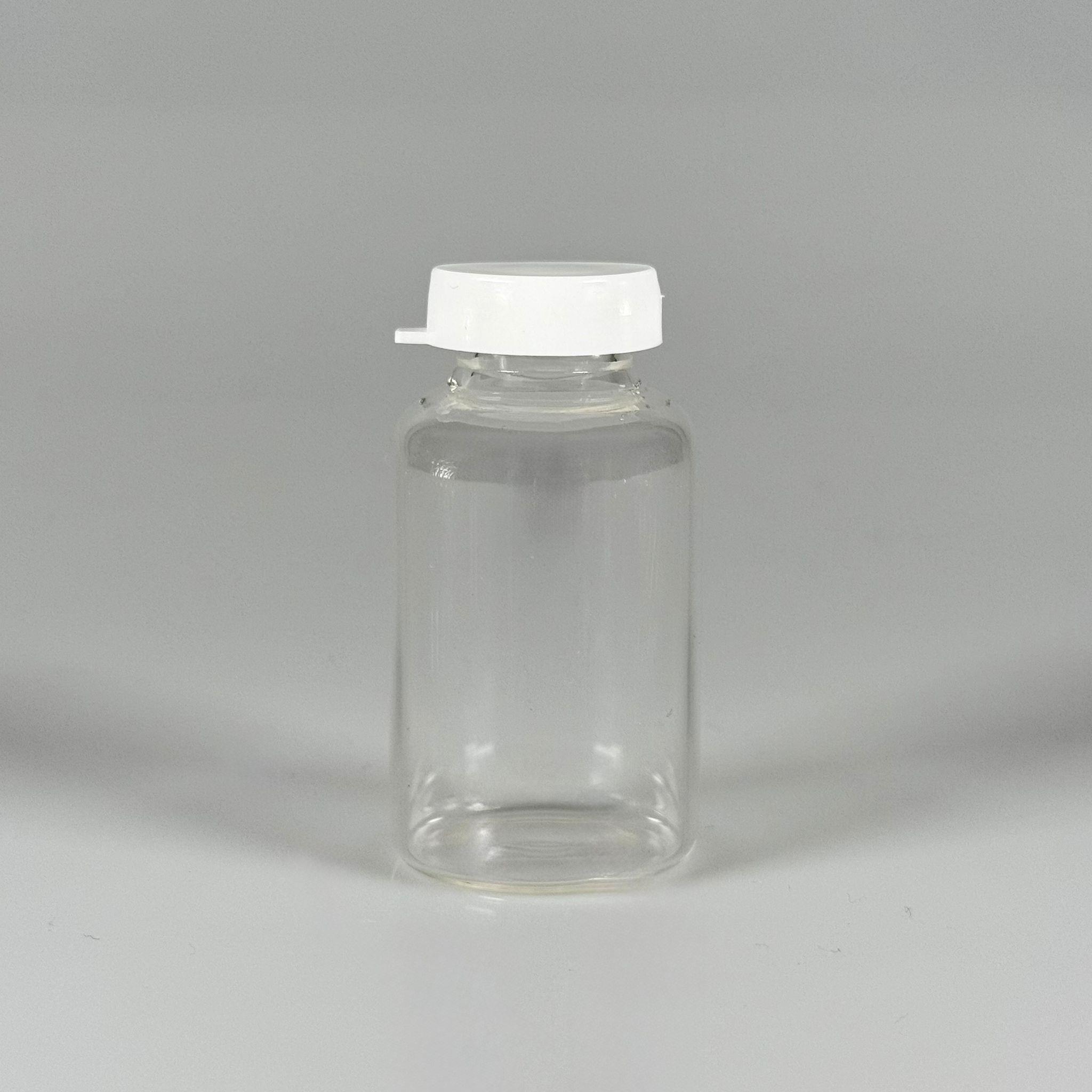 BOROSİLİKAT BEYAZ KAPAKLI CAM ŞİŞE - 25 CC - 30x55 MM - ÇEKME CAM BORU FLAKON İNCE PENİSİLİN ŞİŞESİ