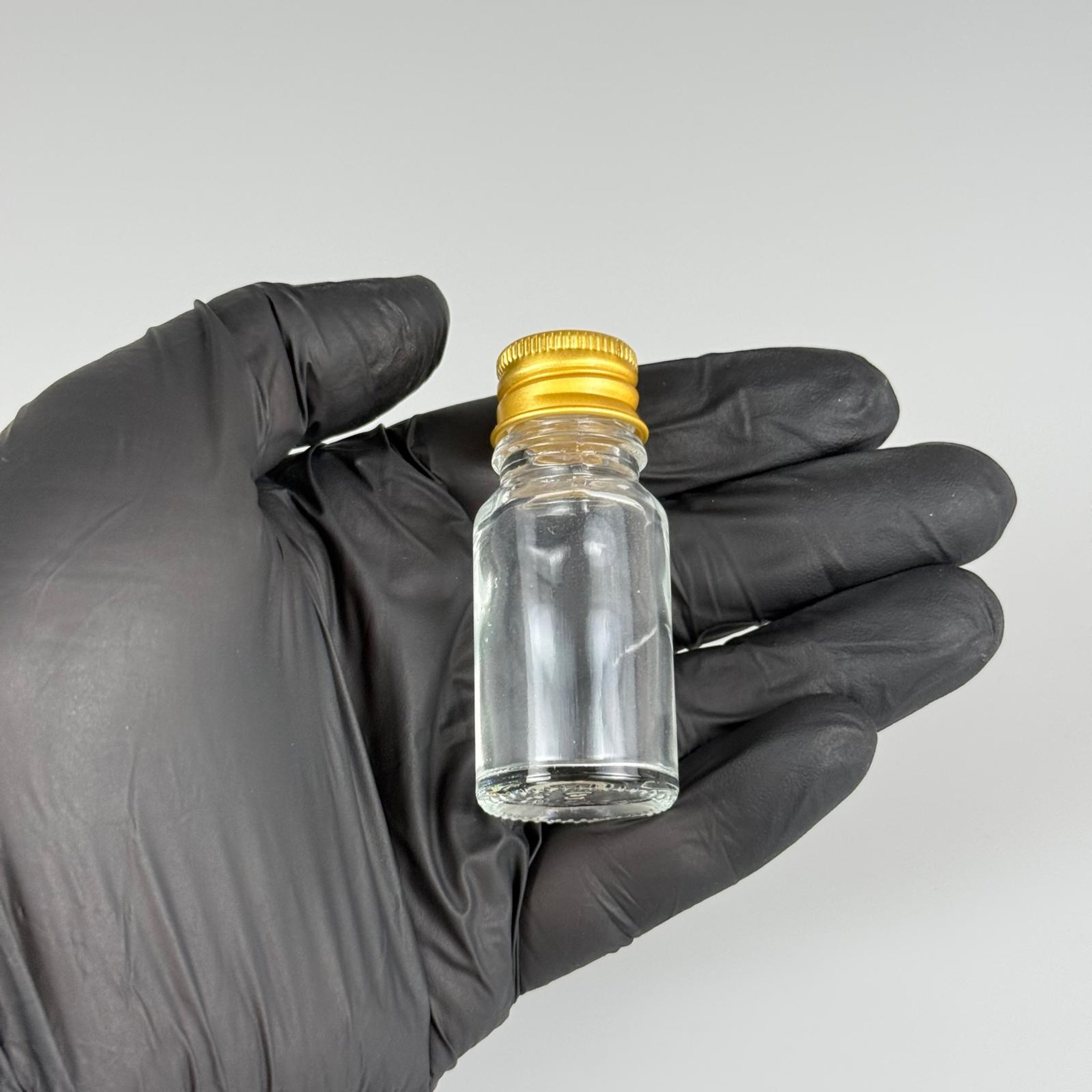 10 CC ŞEFFAF CAM ŞİŞE + KÖPÜK CONTALI GOLD ALÜMİNYUM METAL KAPAKL + KOLONYA TIPALI TAKIM - 10 ML ŞEFFAF CAM ŞİŞE
