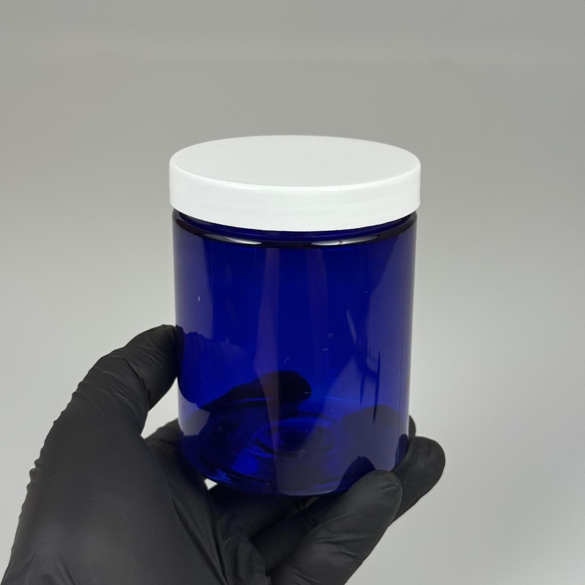 300 ML SERT PET KAVANOZ + BEYAZ PLASTİK KAPAK + İÇ TIPA - 300 CC KALIN MAVİ PLASTİK KAVANOZ BEYAZ PLASTİK KAPAKLI İÇ TIPALI TAKIM - KREM KAVANOZLARI