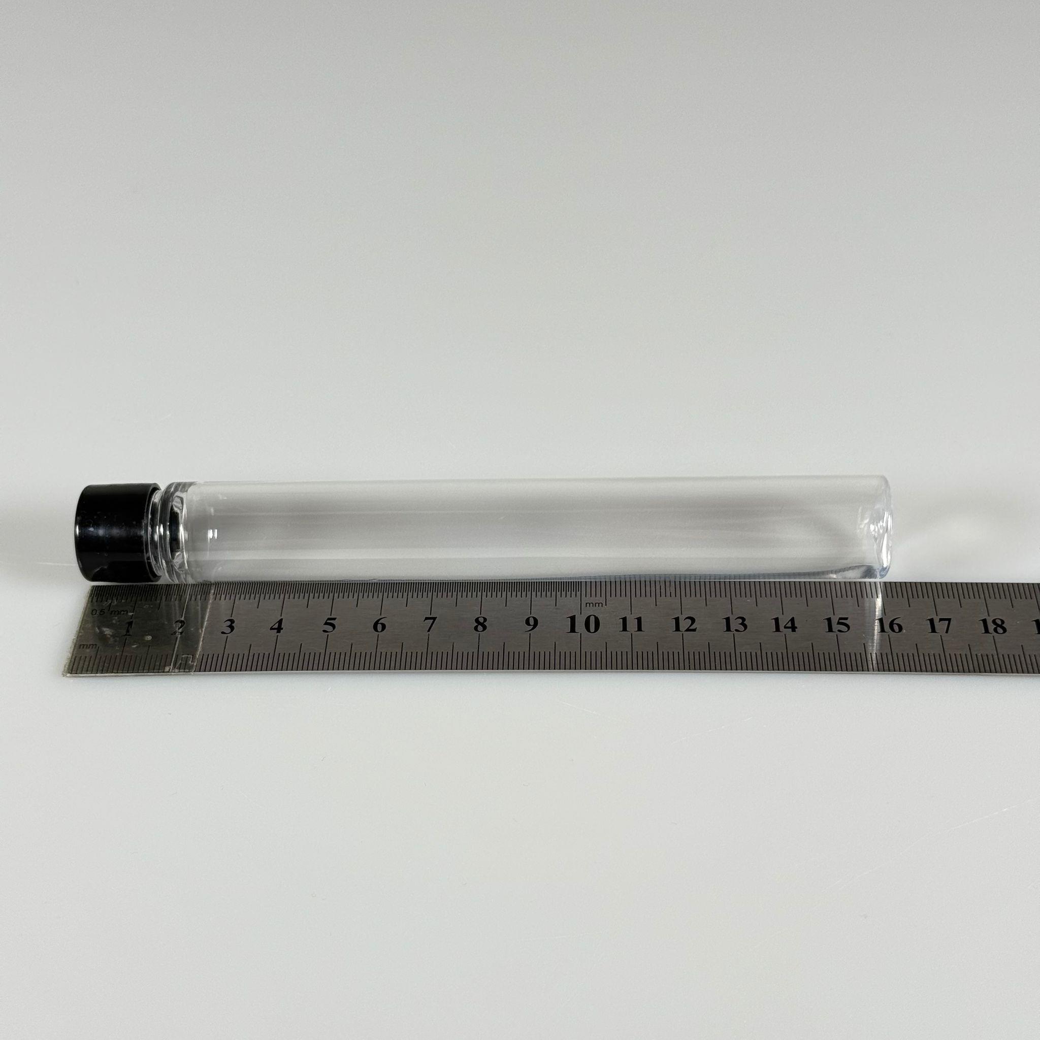 16 CM TÜP - 45 CC UZUN İNCE PET ŞİŞE - SİYAH KAPAKLI  - VANİLYA ÇUBUĞU, BAHARAT, DENEY TÜPÜ VB İÇİN PLASTİK TÜP