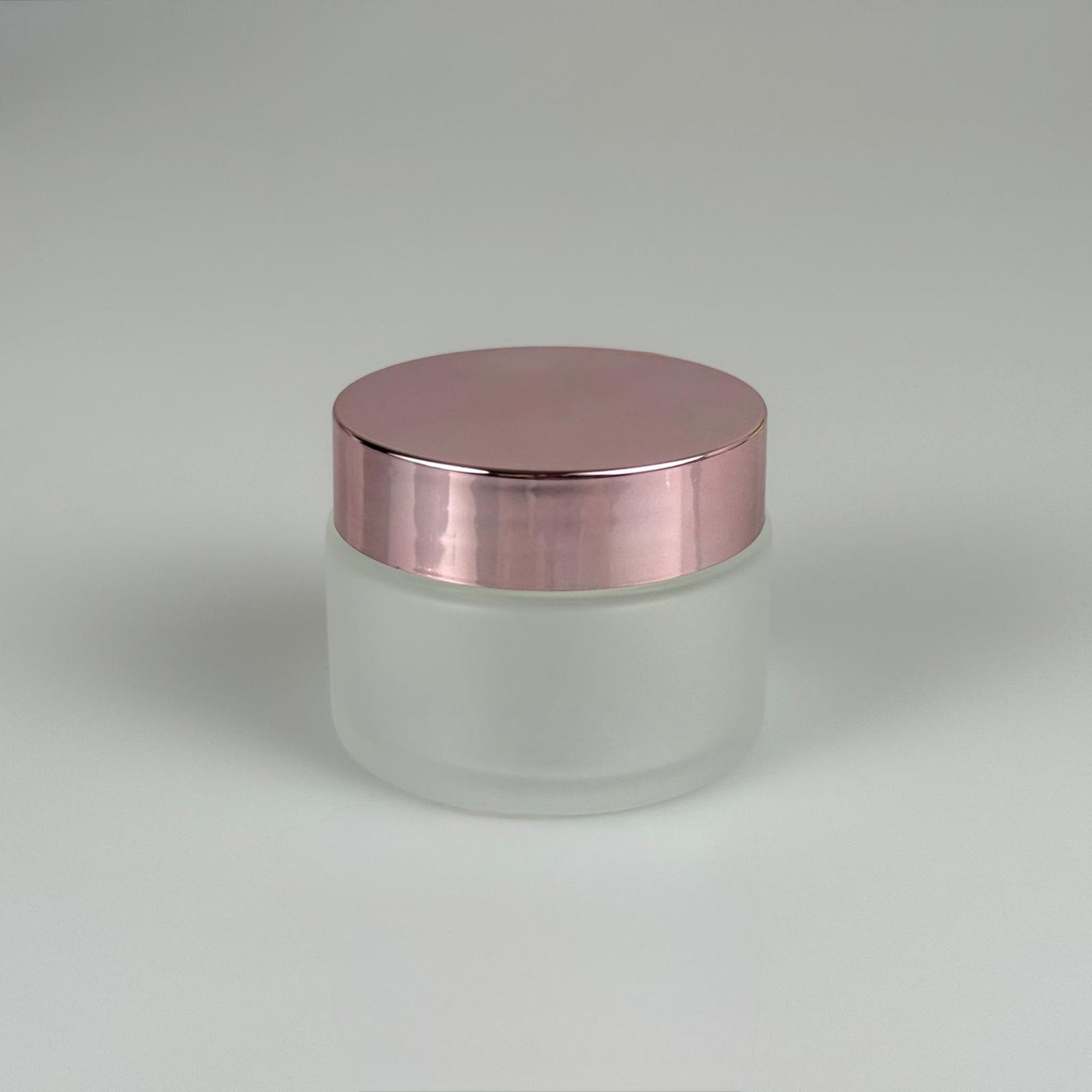 50 CC BUZLU CAM KREM KAVANOZU + ROSE KAPAK + İÇ TIPA - 50 ML Kozmetik ve Bakım Ürünleri İçin Cam Kavanozları