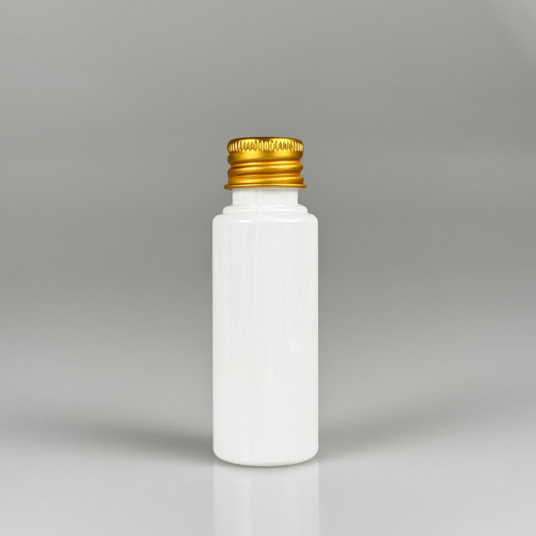 30 CC BEYAZ PET SHOT ŞİŞE - KÖPÜK CONTALI GOLD ALÜMİNYUM METAL KAPAKLI TAKIM - 30 ML PLASTİK ŞİŞE