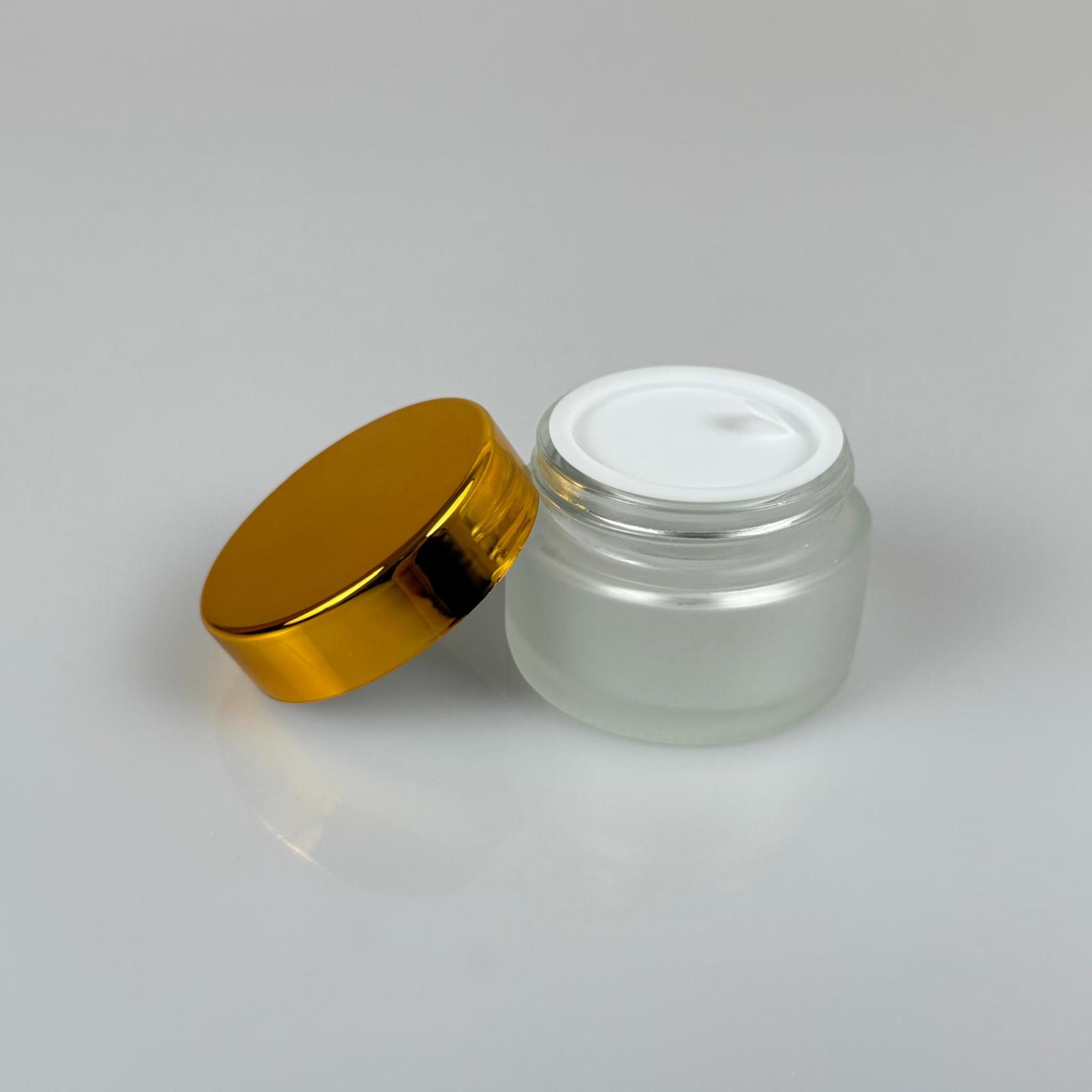30 CC CAM BUZLU KREM KAVANOZU - GOLD KAPAKLI İÇ CONTALI - 30 ML BUZLU CAM KREM KAVANOZU - BUZLU MUM KAVANOZU