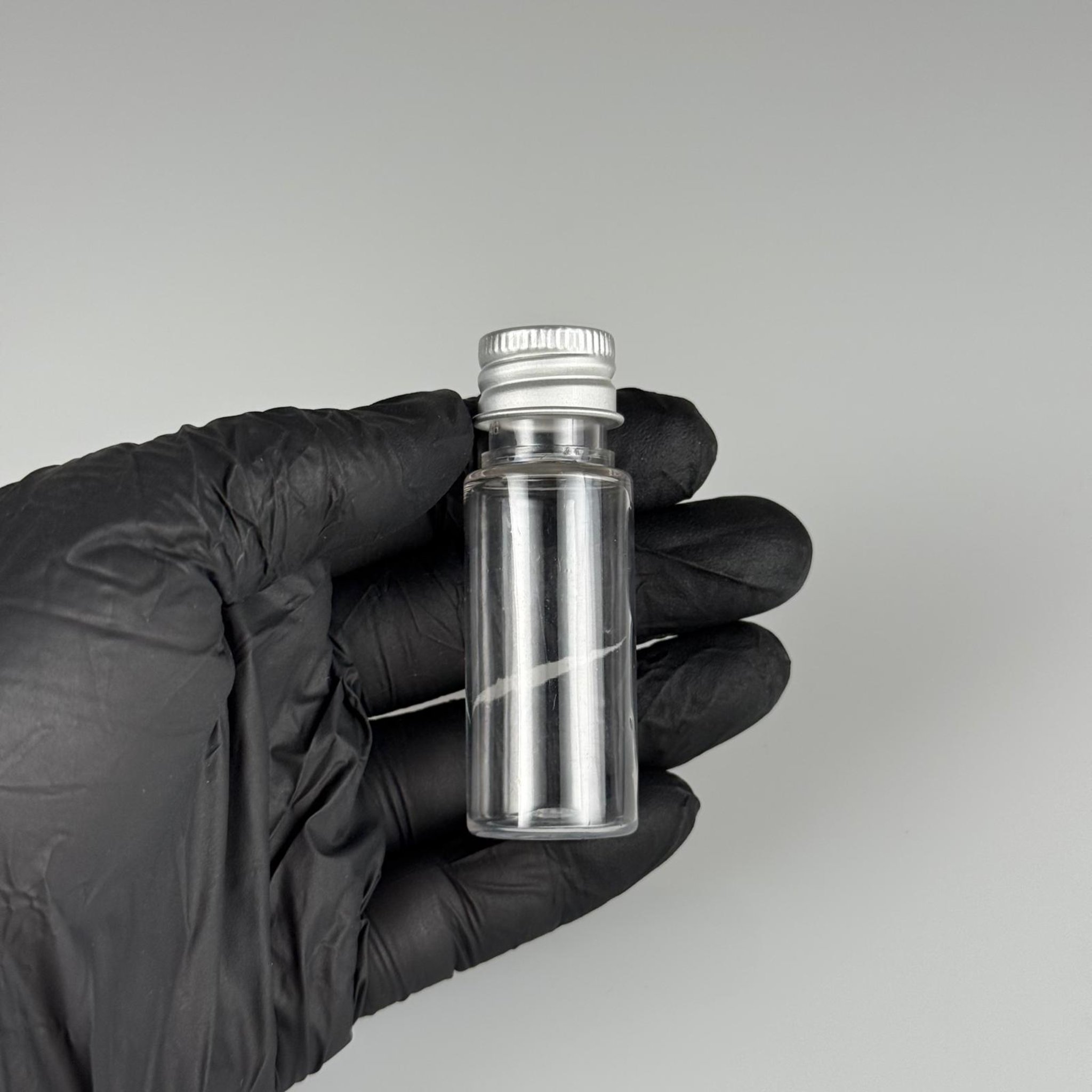 15 CC SİLİNDİR PET ŞİŞE + KÖPÜK CONTALI GÜMÜŞ ALÜMİNYUM METAL KAPAKLI TAKIML - 15 ML ŞEFFAF PET ŞİŞE