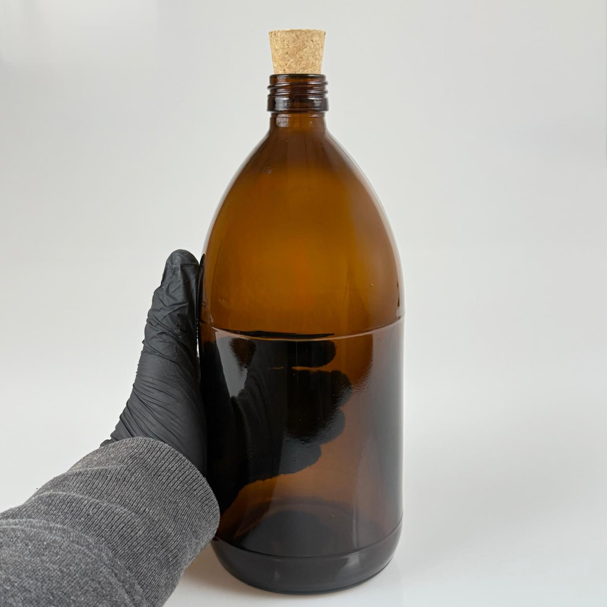 1000 CC AMBER TOMBUL ÖZEL SERİ CAM ŞİŞE - MANTAR TIPALI - 1000 ML CAM ECZA ŞİŞESİ - KAHVERENGİ