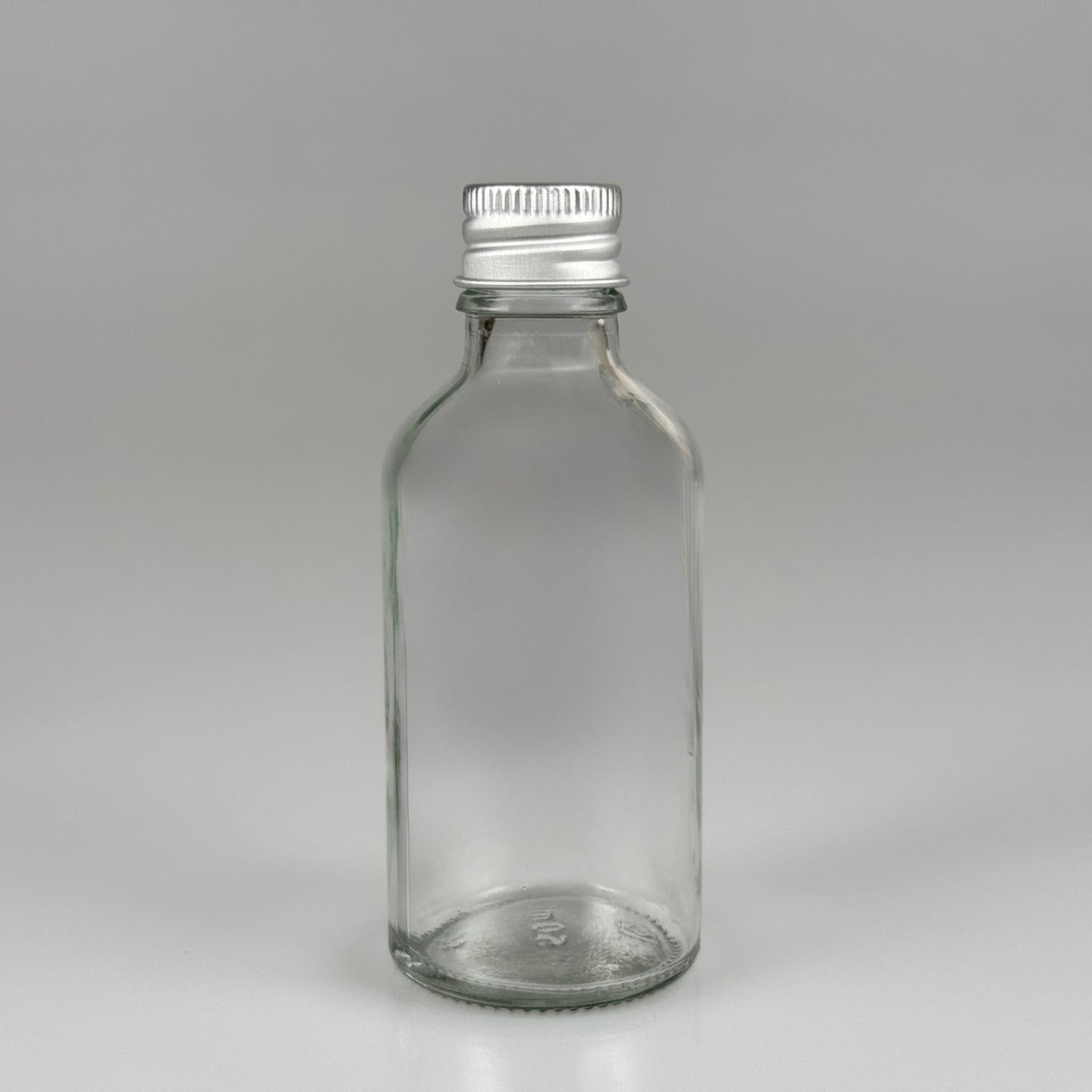 50 CC ŞEFFAF CAM ŞİŞE + KÖPÜK CONTALI GÜMÜŞ ALÜMİNYUM METAL KAPAKLI TAKIM - 50 ML ŞEFFAF CAM ŞİŞE