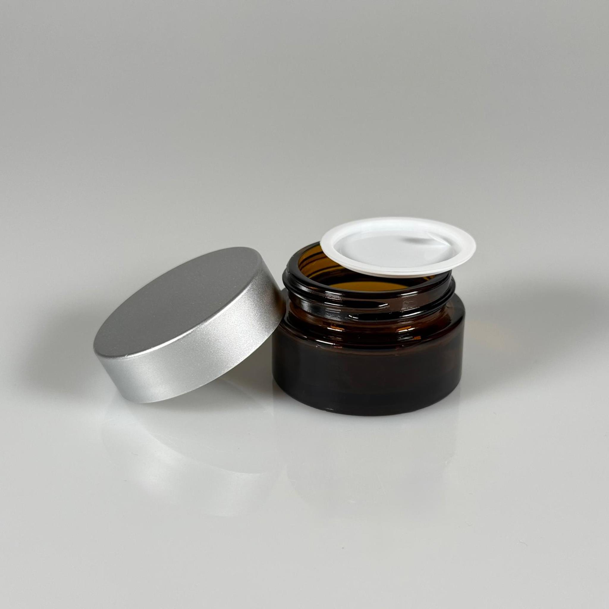 20 CC CAM AMBER KREM KAVANOZU - GÜMÜŞ KAPAKLI İÇ CONTALI - 20 ML KAHVERENGİ KREM KAVANOZU - AMBER MUM KAVANOZU