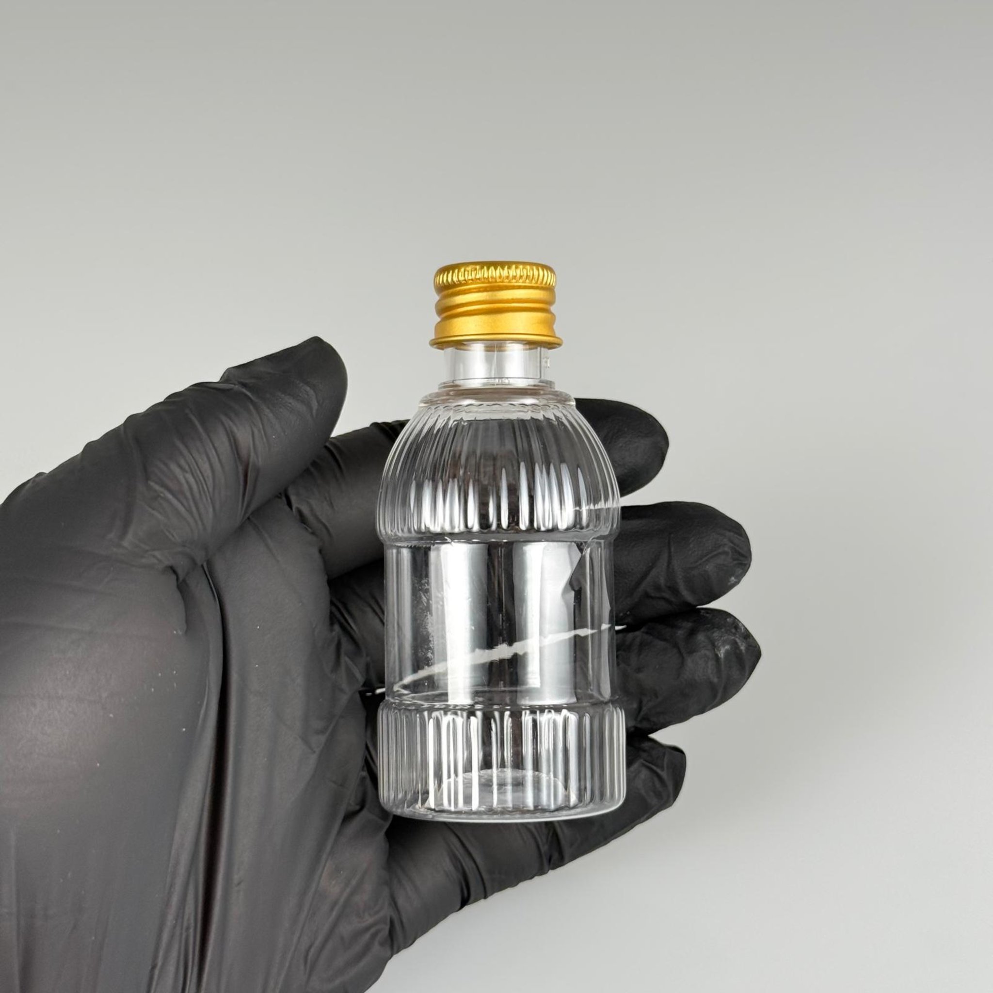 50 CC MANDALİNA MODEL PET ŞİŞE + KÖPÜK CONTALI GOLD ALÜMİNYUM METAL KAPAKLI + KÖR TIPALI TAKIM - 50 ML TOMBUL PET ŞİŞE